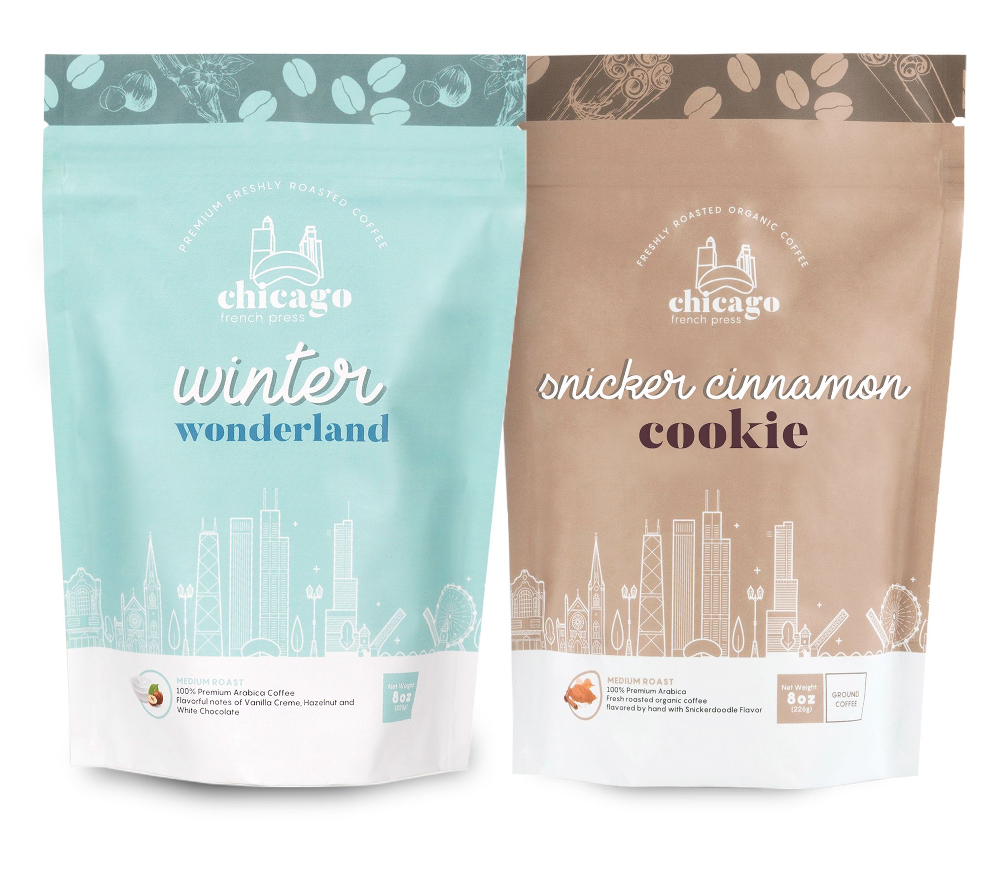 Ships 12/4 Chicago French Press 8 oz Holiday Coffee Duo