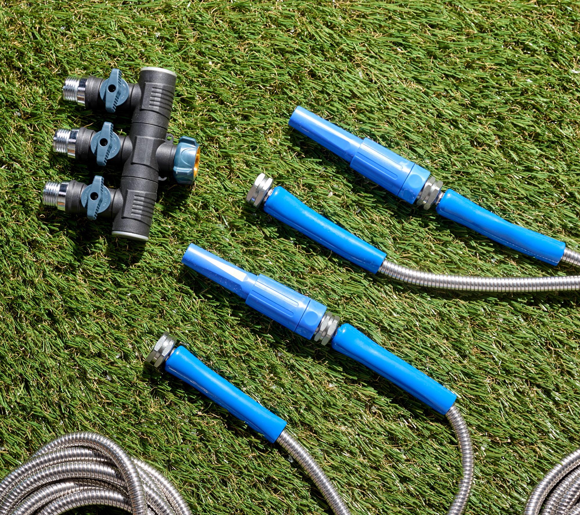 Bernini Set of 2 25' Expanding Metal Hoses w/ 3-way Splitter