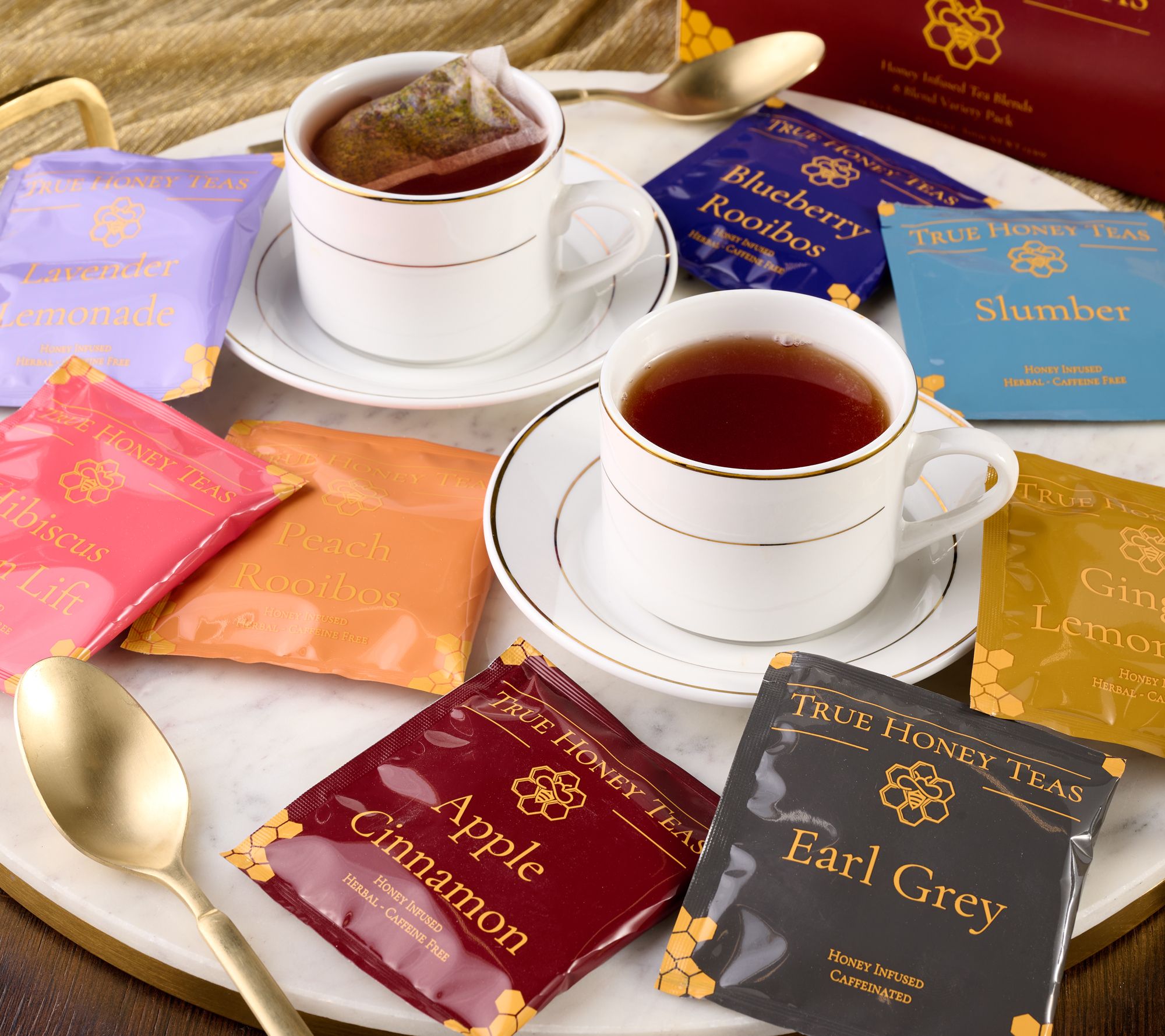 True Honey Teas 24 Single Serve Honey Infused Gourmet Teas w/ Gift Box