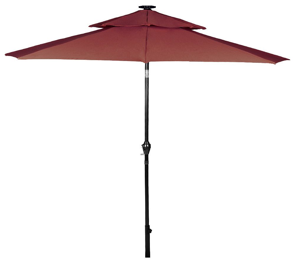 atleisure 9' solar double top patio umbrella with cover ATLeisure 9' Olefin Double Top Solar Umbrella with 32 Warm Lights