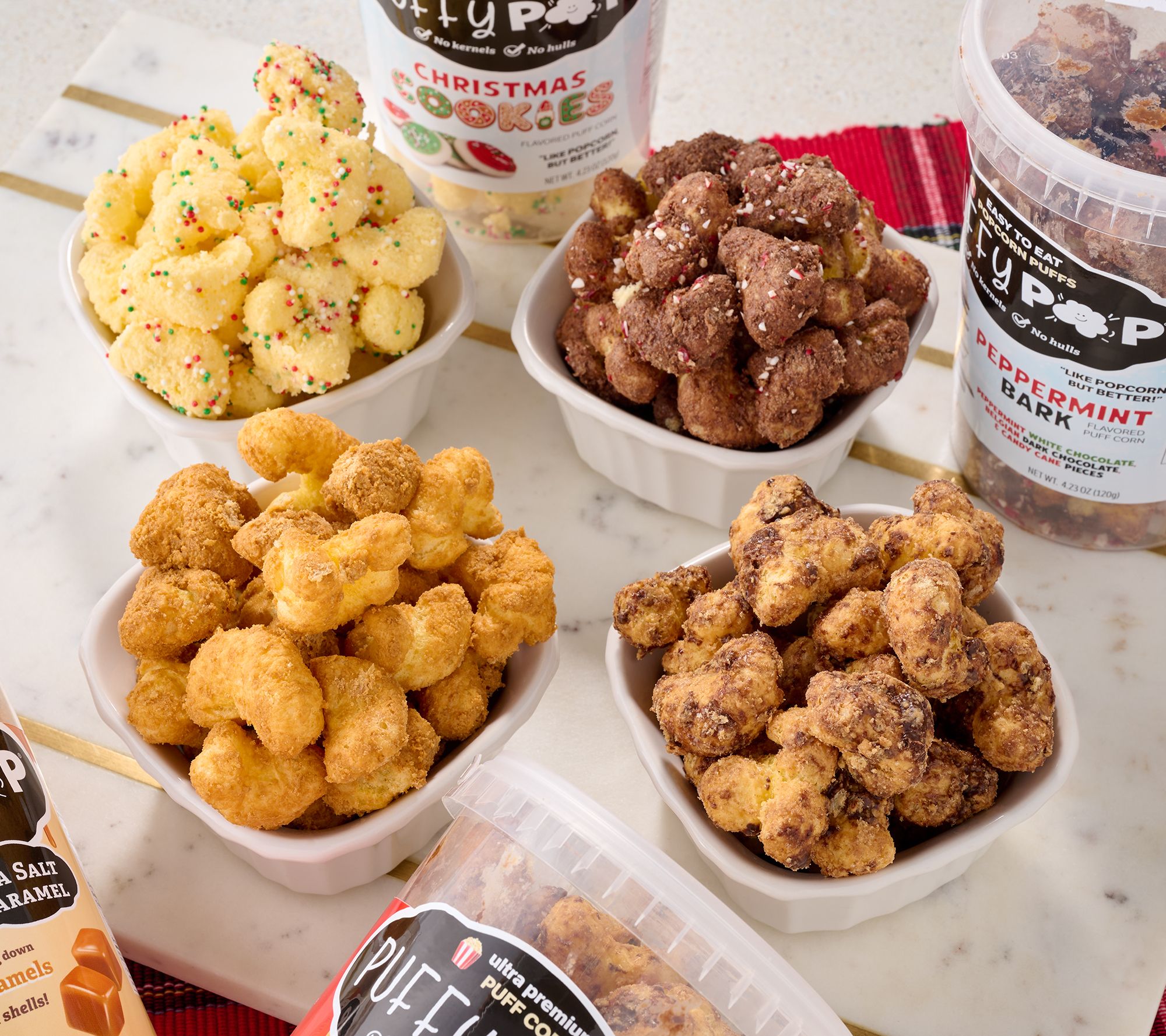 Puffy Pop (4) Tubs Sweet & Salty Puffed Corn Holiday Variety