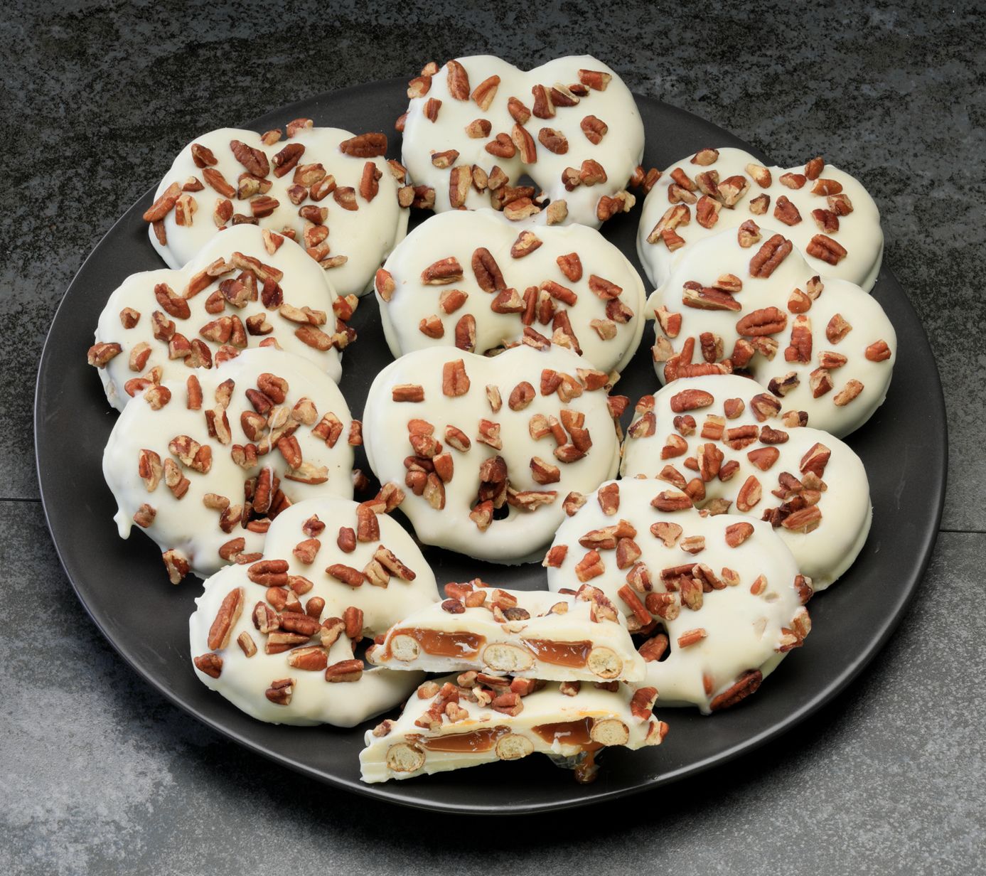 SH 12/8 Landies Candies 12 White Candy Caramel Pecan Pretzels