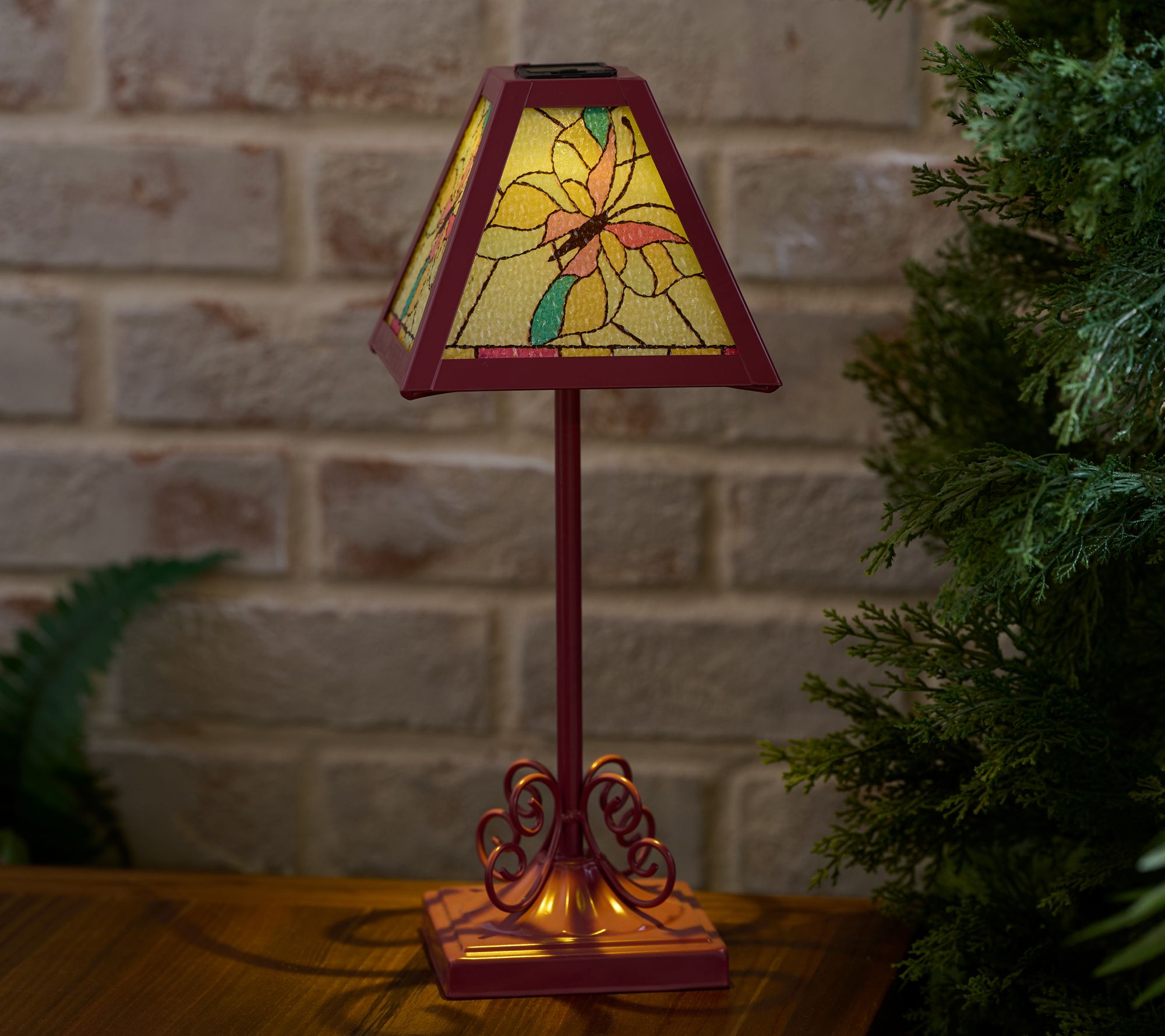 "As Is" Garden Reflections Solar Faux Stained Glass Table Lamp