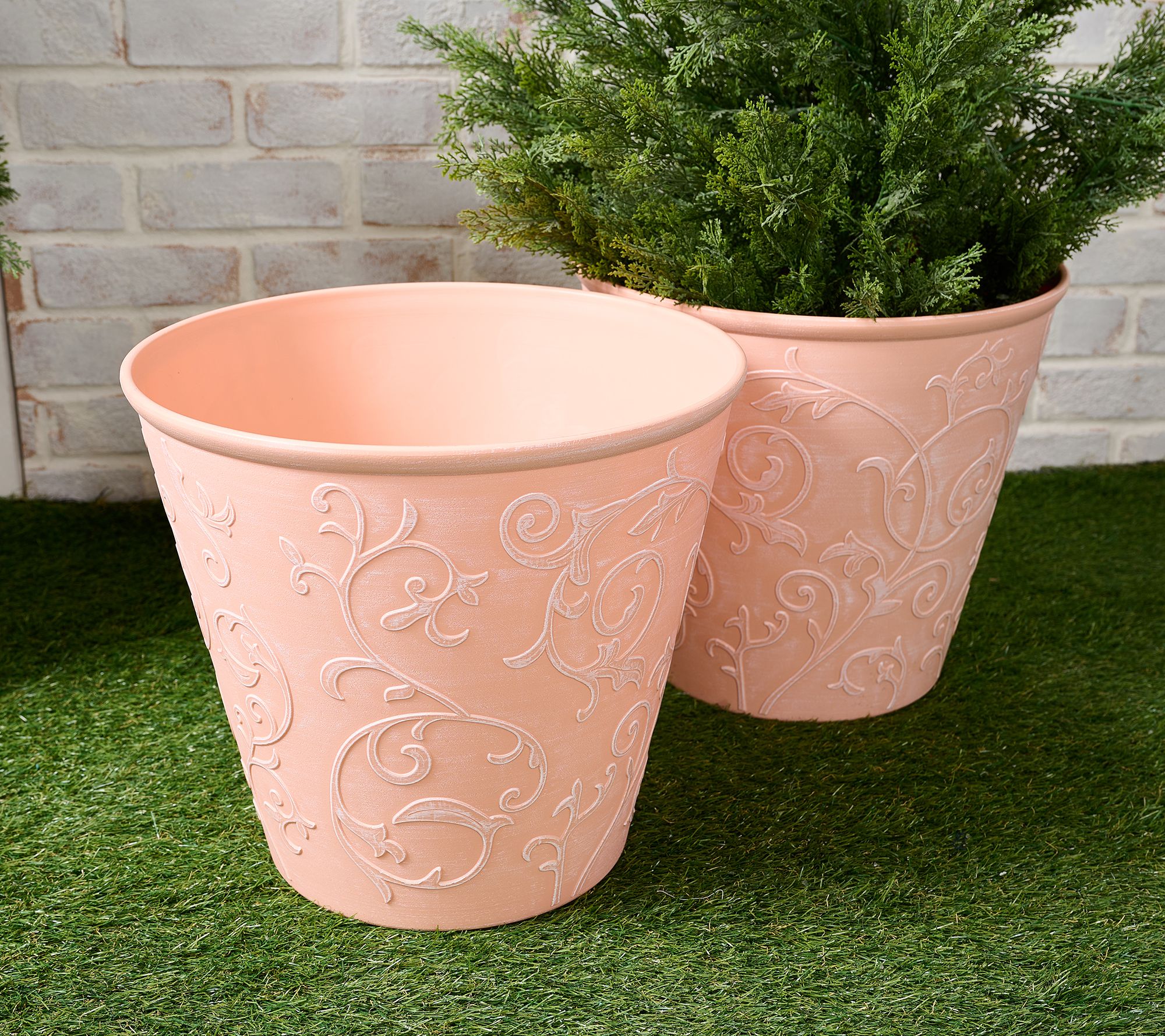 "As Is" Garden Reflections 15" Diameter Scroll Design Planter 2-pack