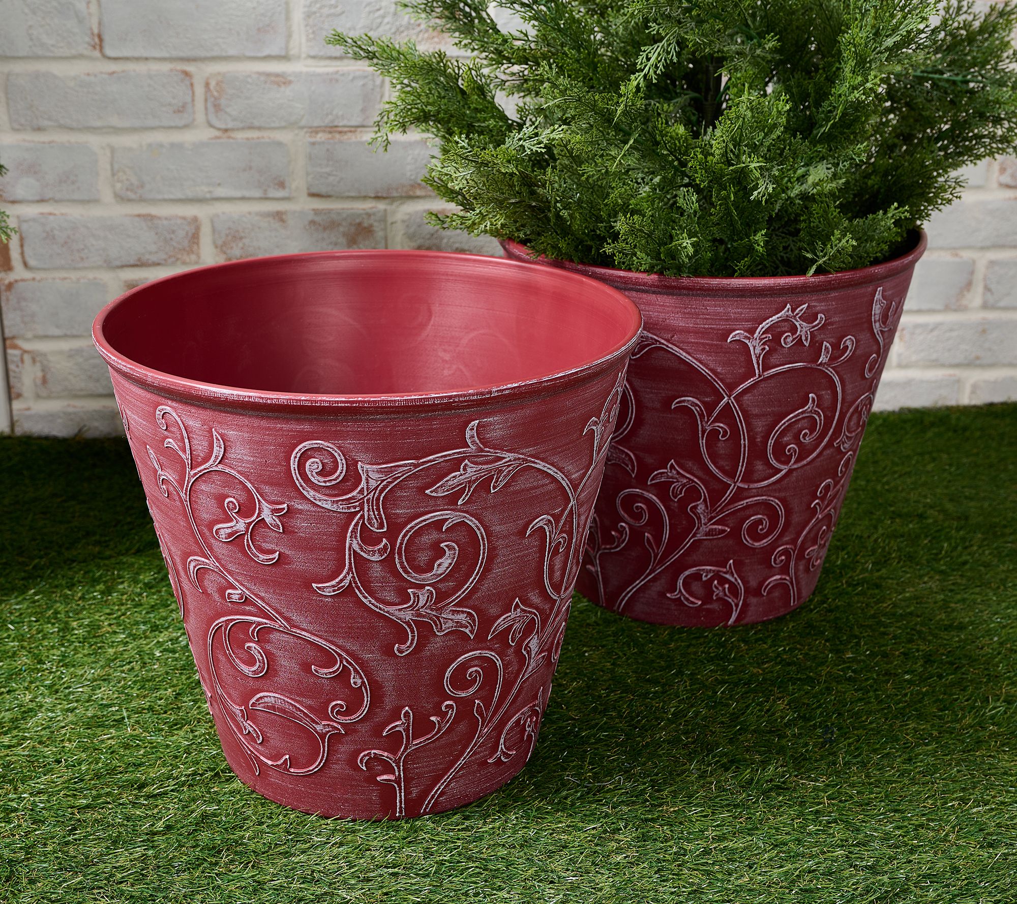 "As Is" Garden Reflections 15" Diameter Scroll Design Planter 2-pack