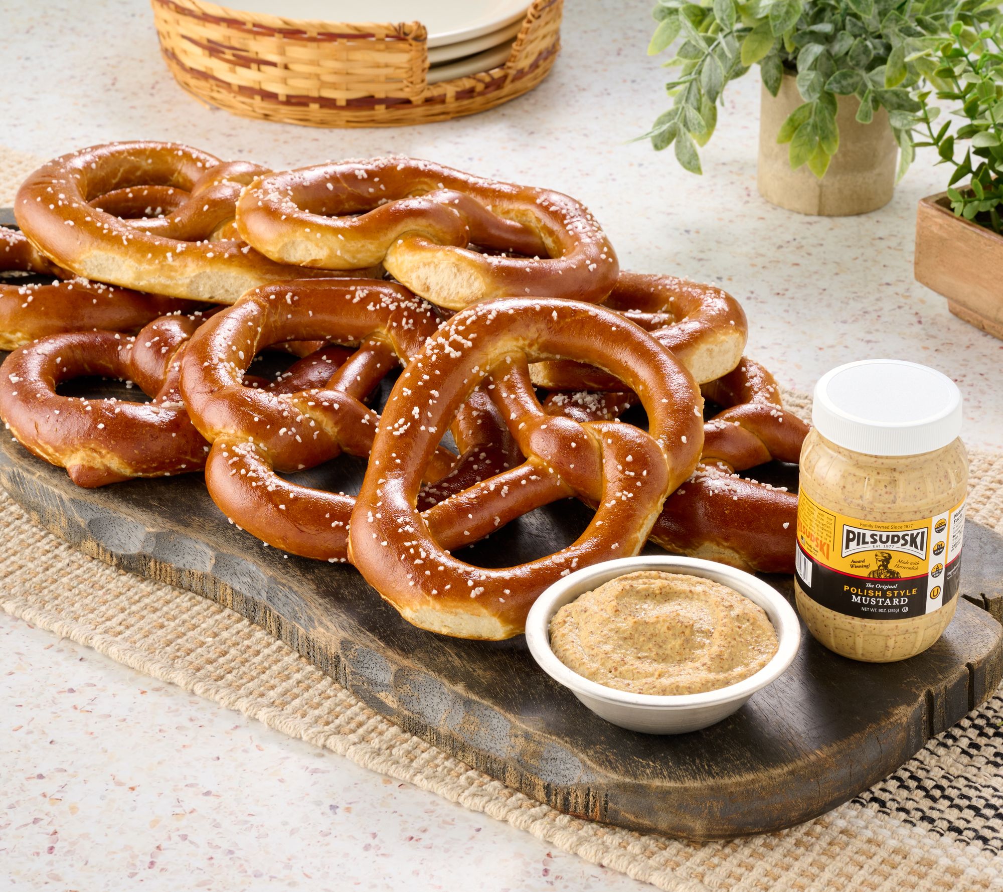 The Pretzel Co. (8) 6oz Hand Twisted Soft Pretzels & Polish Mustard