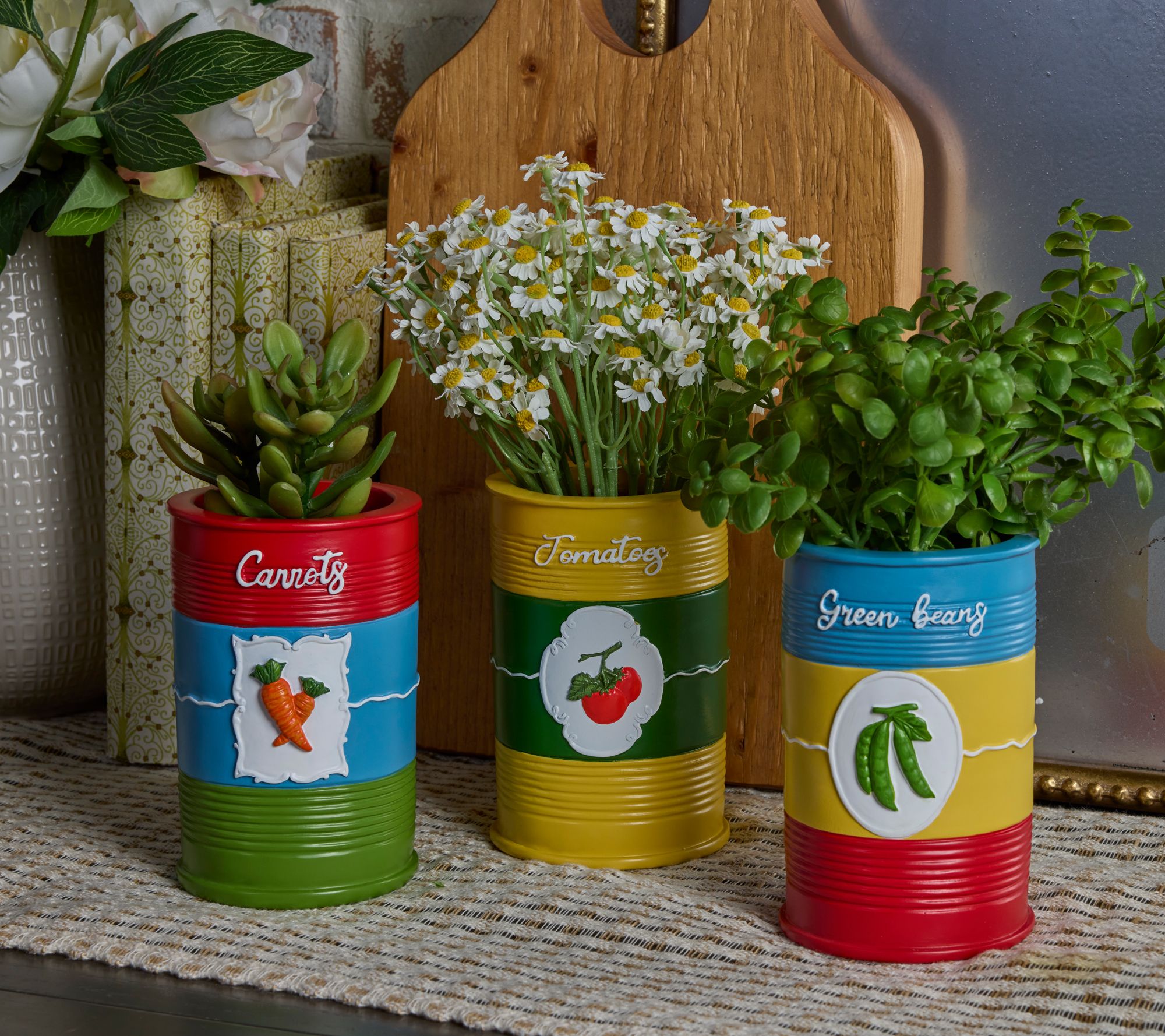 "As Is" Girl Next Door by Carolyn Gracie Set of 3 Canned Veggie Planters