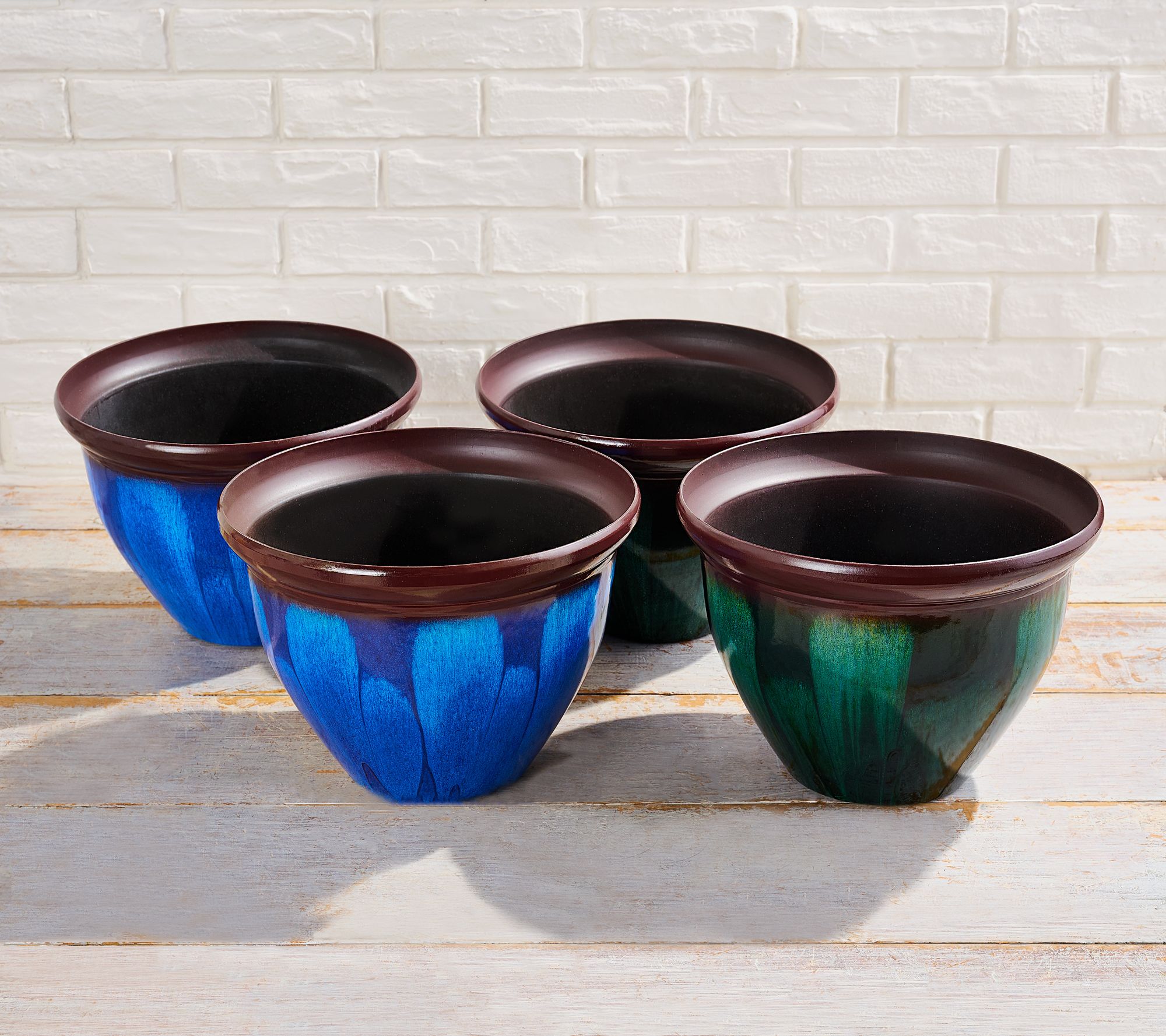 Jennings Set of (4) 12" Resin TwoTone Color Planters