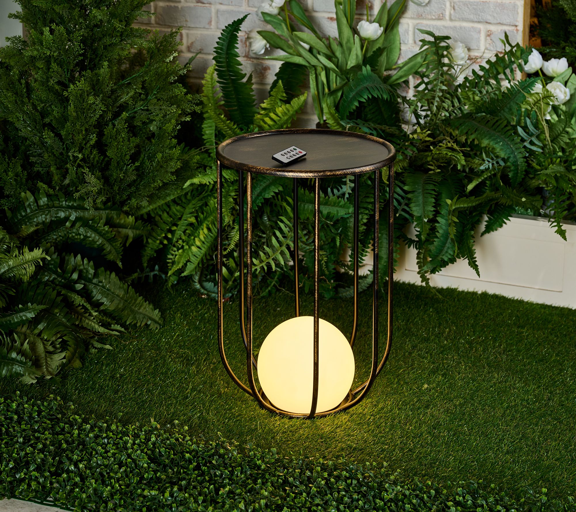 "As Is" Garden Reflections Metal Plant Stand with LED Ball Light