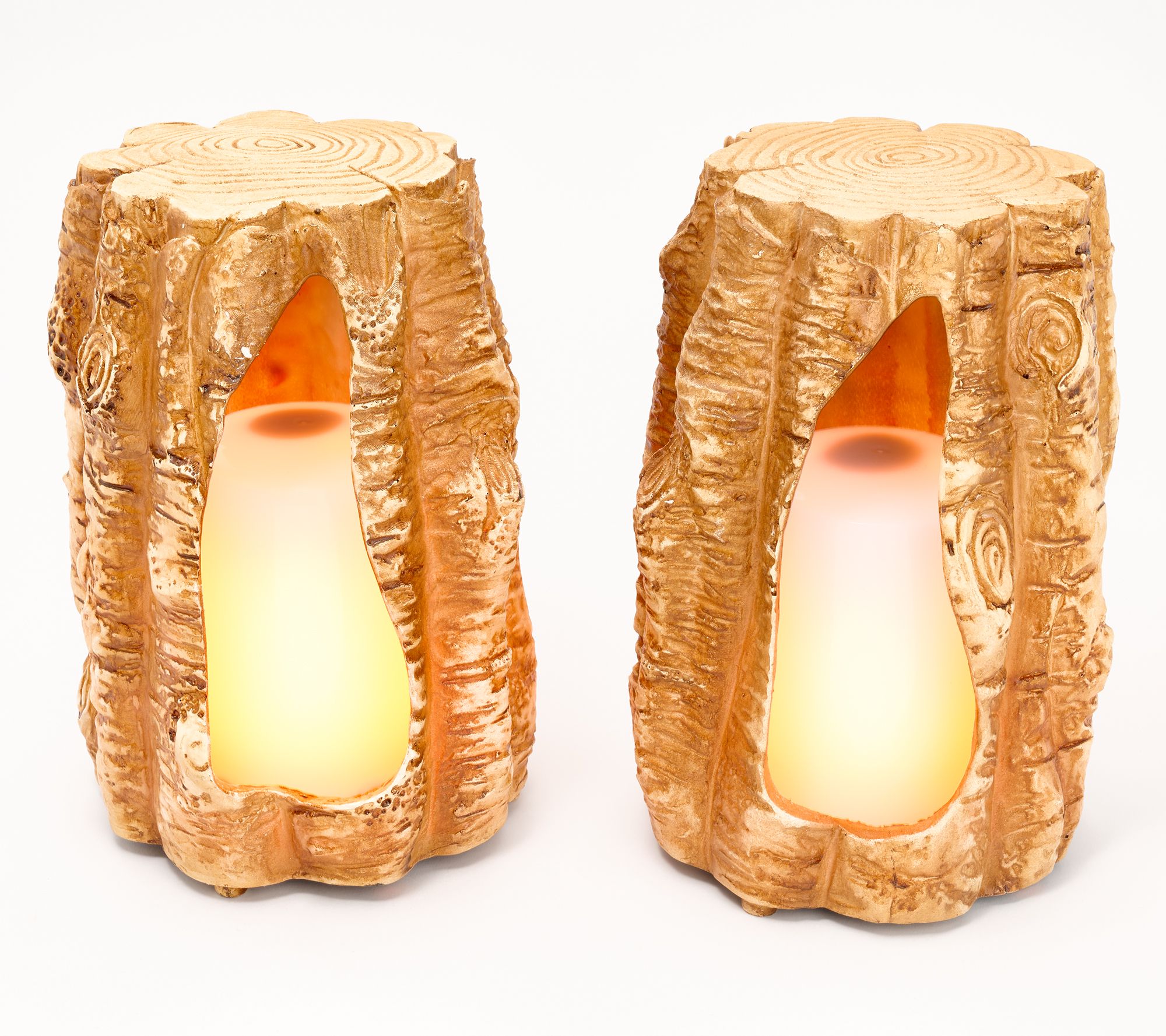 Home 365 Set of 2 Resin Tree Stumps w/ Flicker Candles