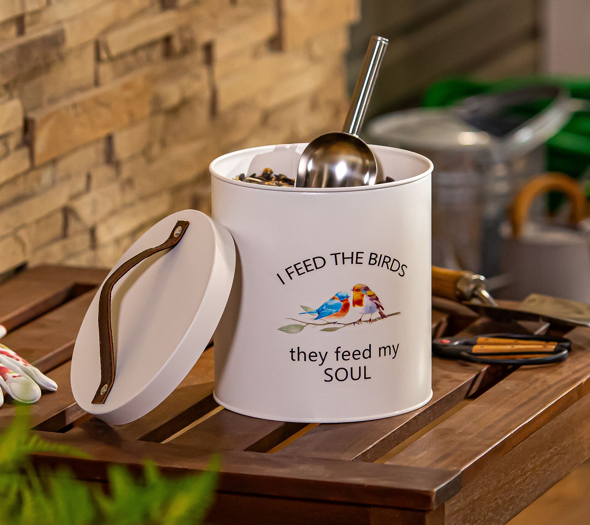 "As Is" Plow & Hearth Metal Bird Seed Canister