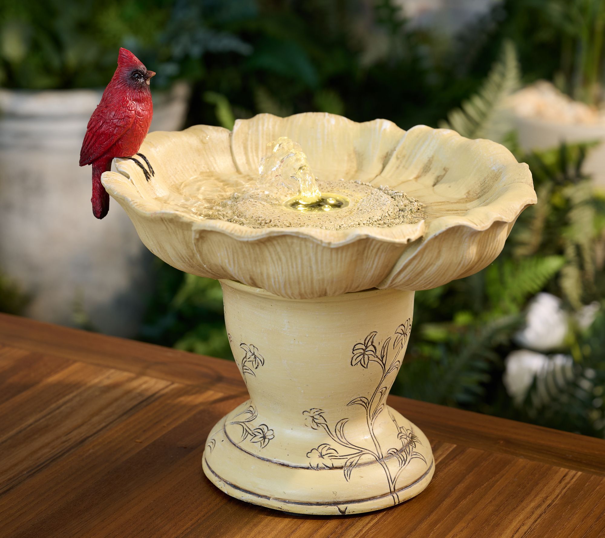 Barbara King Illuminated Flower Shaped Low Birdbath Bubbler