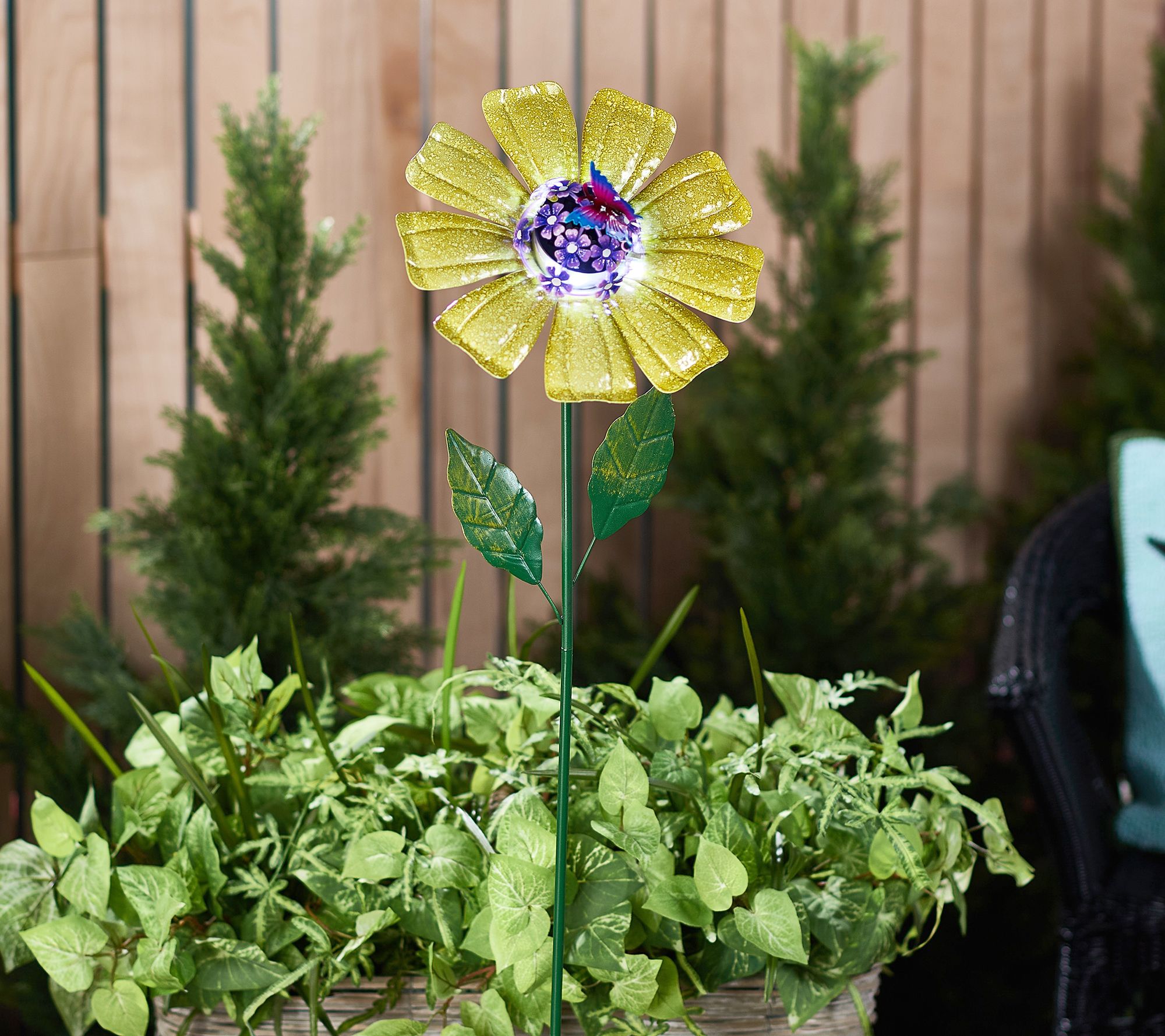 "As Is" Marigold 38.5" Solar Powered Metal Flower Garden Stake