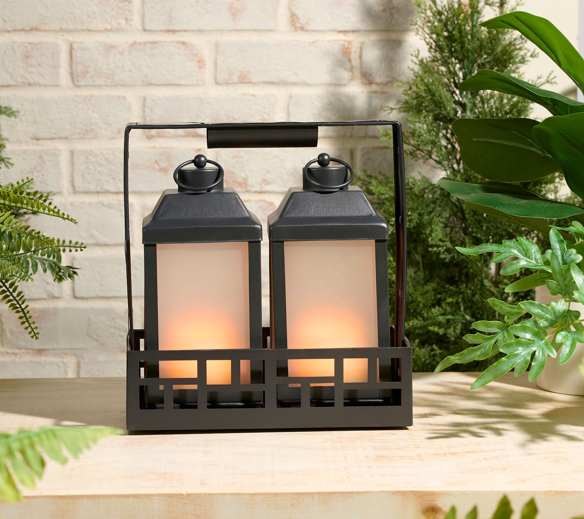 "As Is" P.S. Home Set of 2 Solar-Powered Lanterns with Charging Base