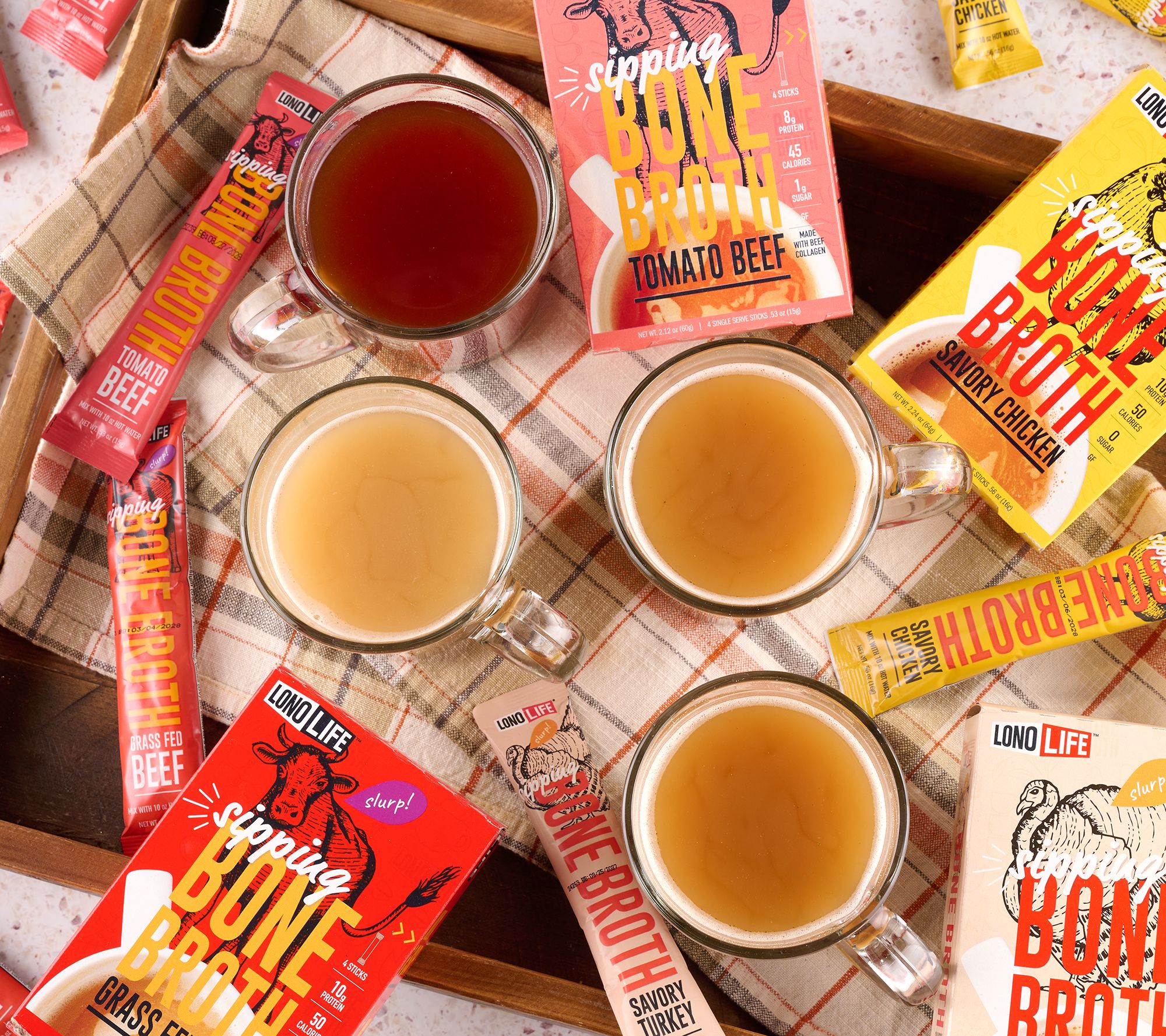 LonoLife 16 Single Serve Protein Packed Bone Broth Mix Packs