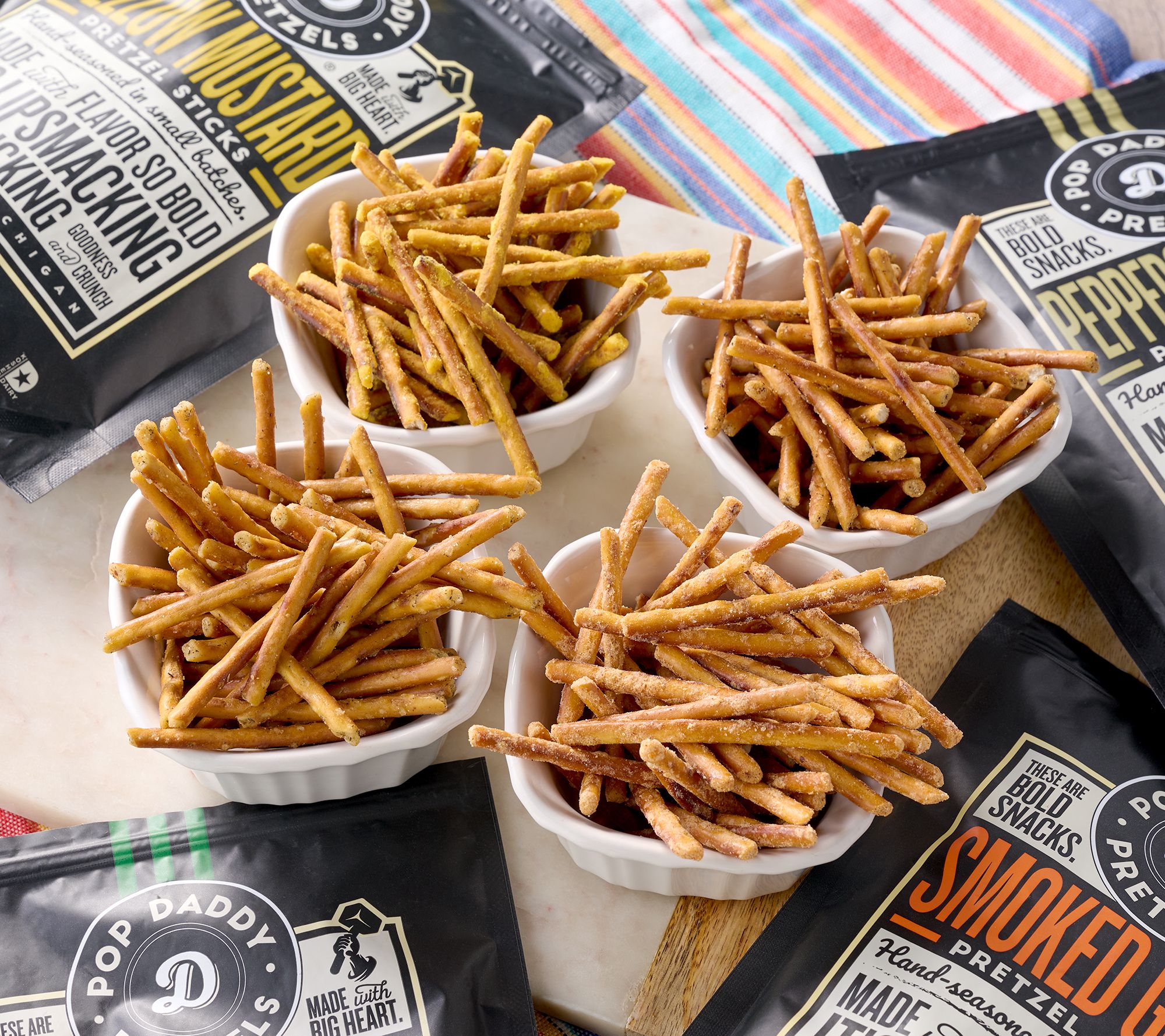 Pop Daddy (4) 7.5oz Bags Hand Seasoned Savory Pretzel Sticks