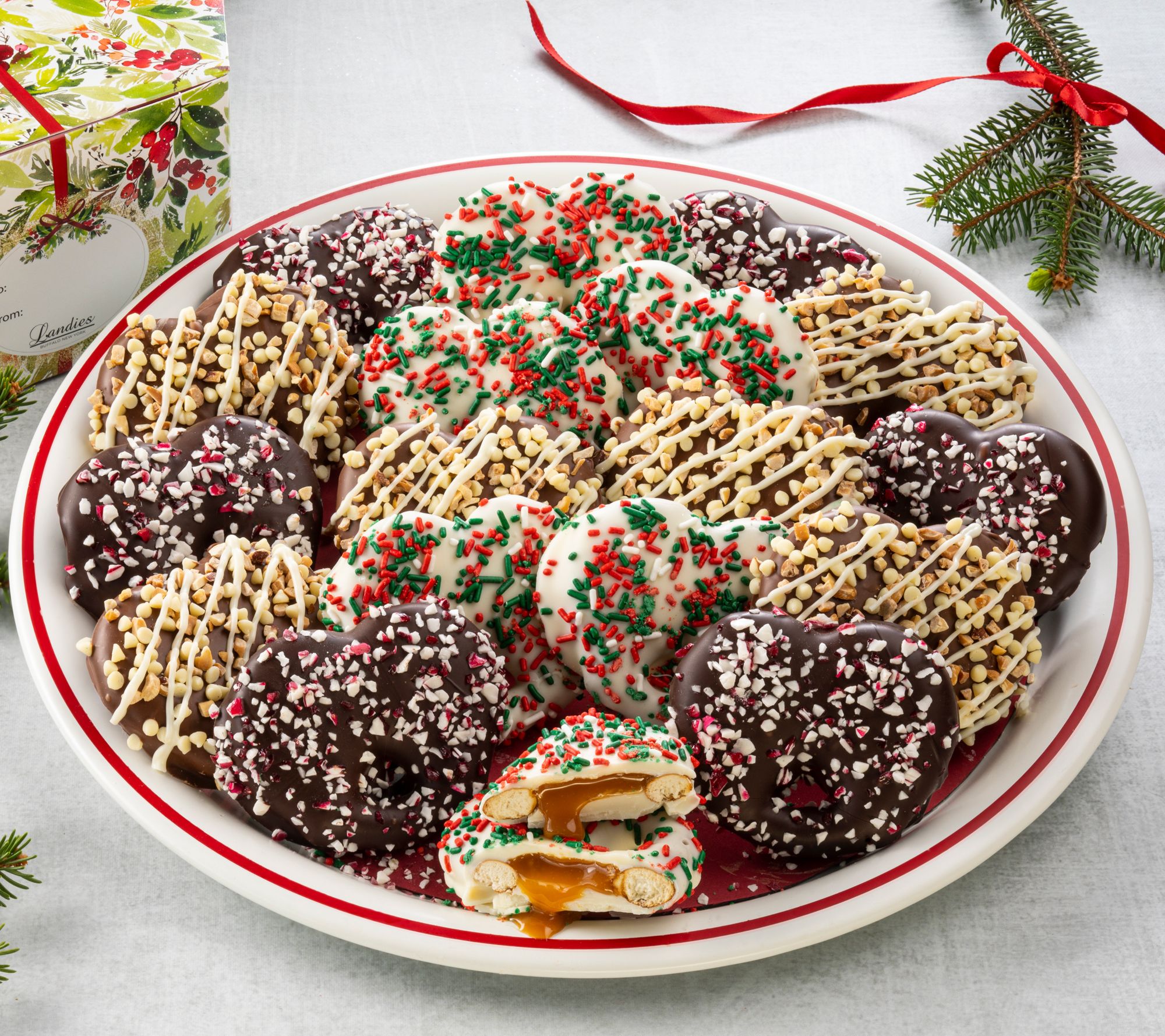 SH 12/9 Landies Candies 18pc Holly Jolly Stuffed Pretzel Gift Box - QVC.com