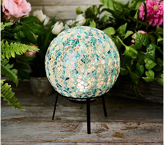 Marigold 10" Illuminated Mosaic Glass Gazing Ball with Stand