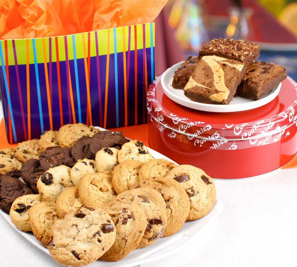 David's Cookies Blue Stripe Box Assorted Cookies & Brownies