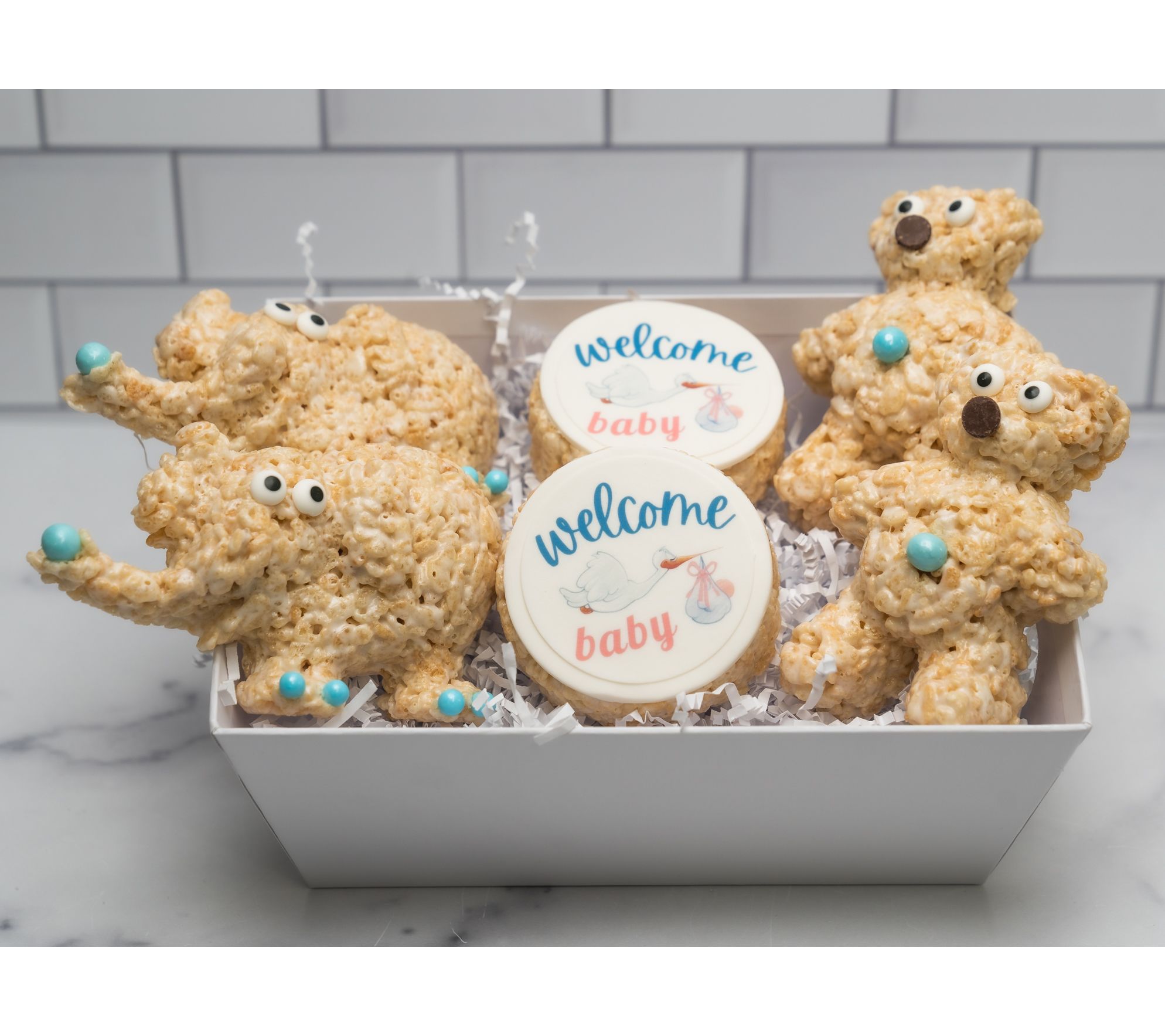 Creative Crispies 6 Piece Baby Blue Gift Basket