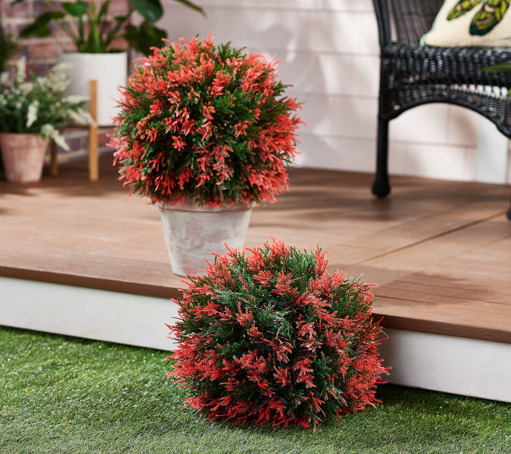 Wicker Park Set of 2 Indoor/Outdoor 15" Faux Cedar Garden Spheres