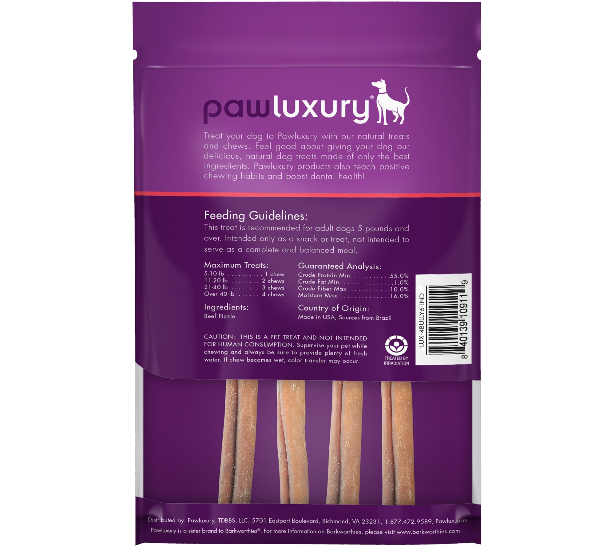 6" Pawluxury Bully Stick Standard 4Pack