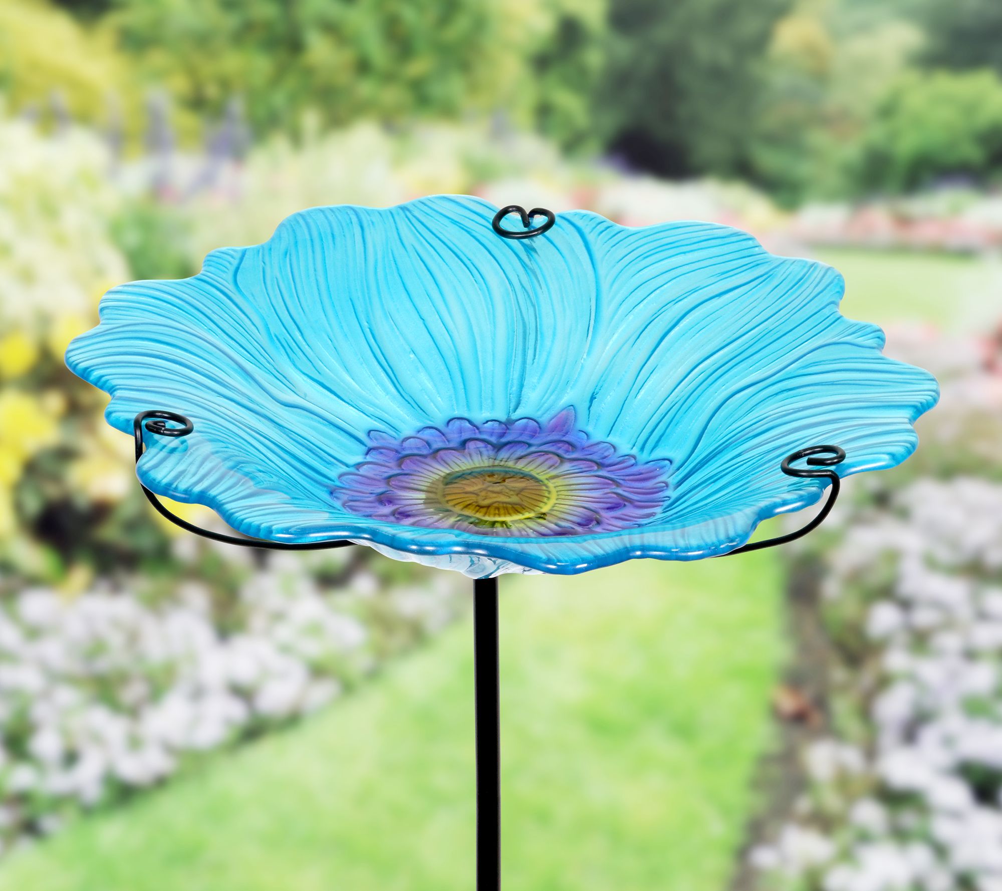 Exhart Glass Flower Bird Bath Stake - QVC.com