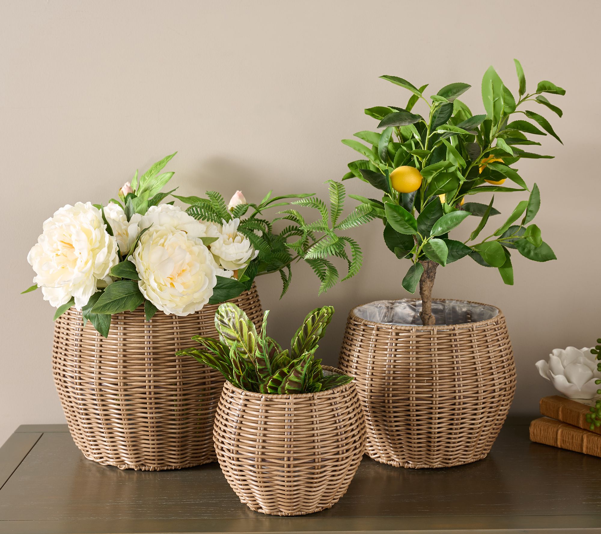 "As Is" Garden Reflections Set of 3 Rattan Planters