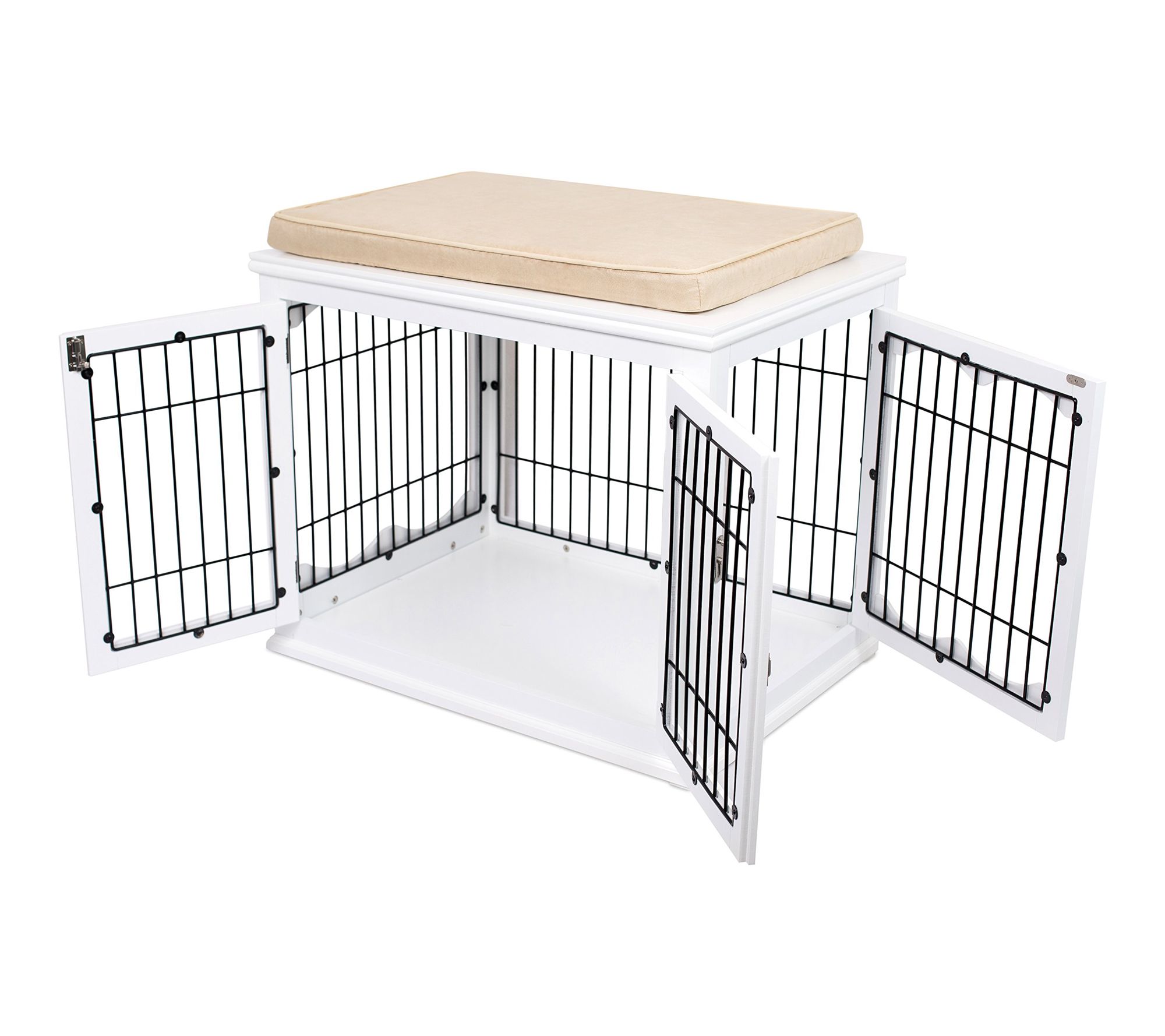 BirdRock Home Wooden Dog Crate with Cushion & Double Doors