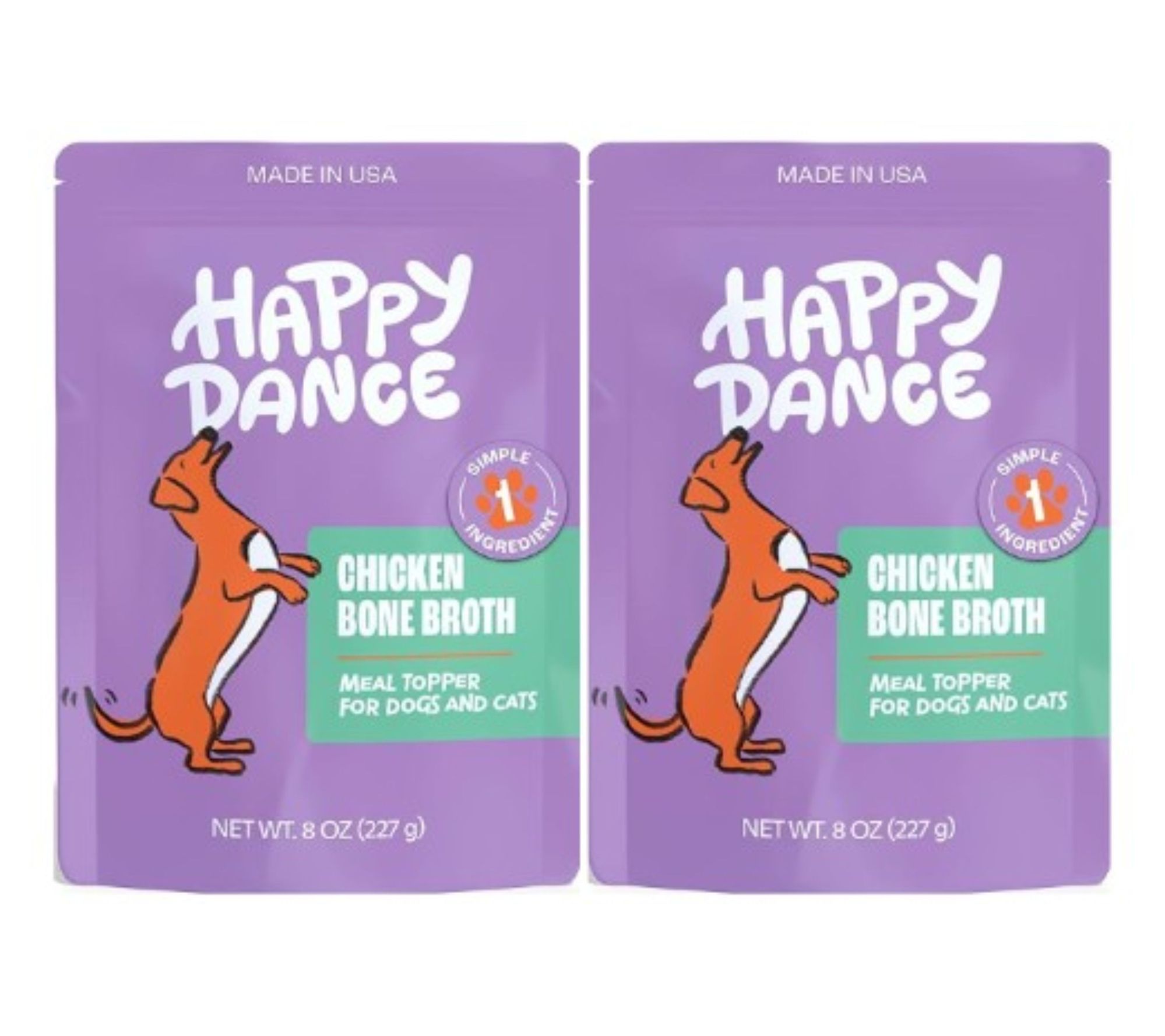 Happy Dance (2) 8 oz Bags Chicken Bone Broth Meal Topper for Pets