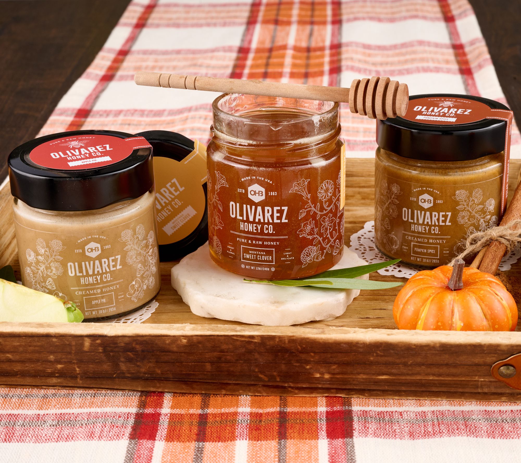 Olivarez Honey (3) Jars Raw & Creamed Honey Fall Collection