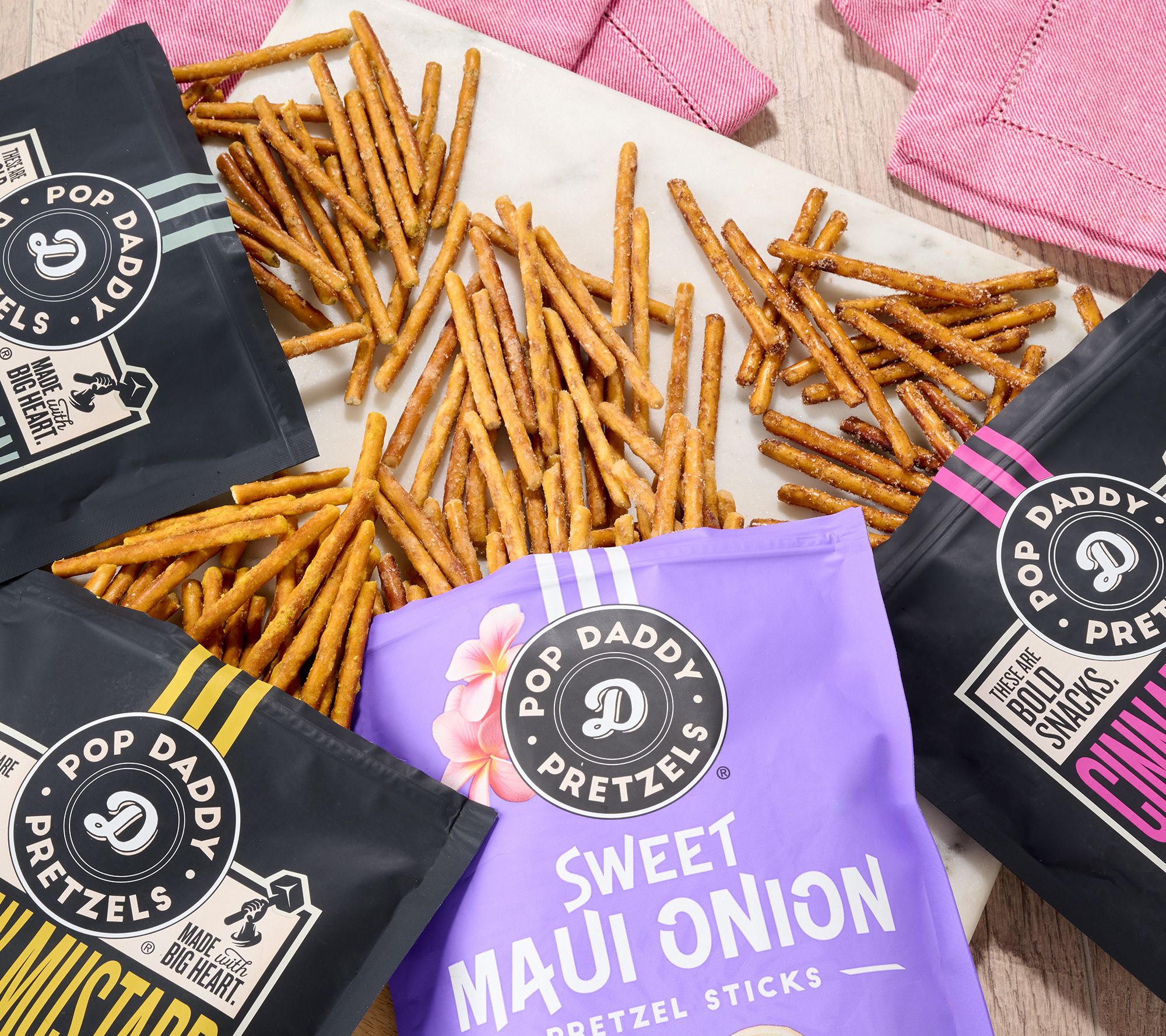 Pop Daddy (4) 7.5oz Bags Hand Seasoned Pretzel Sticks