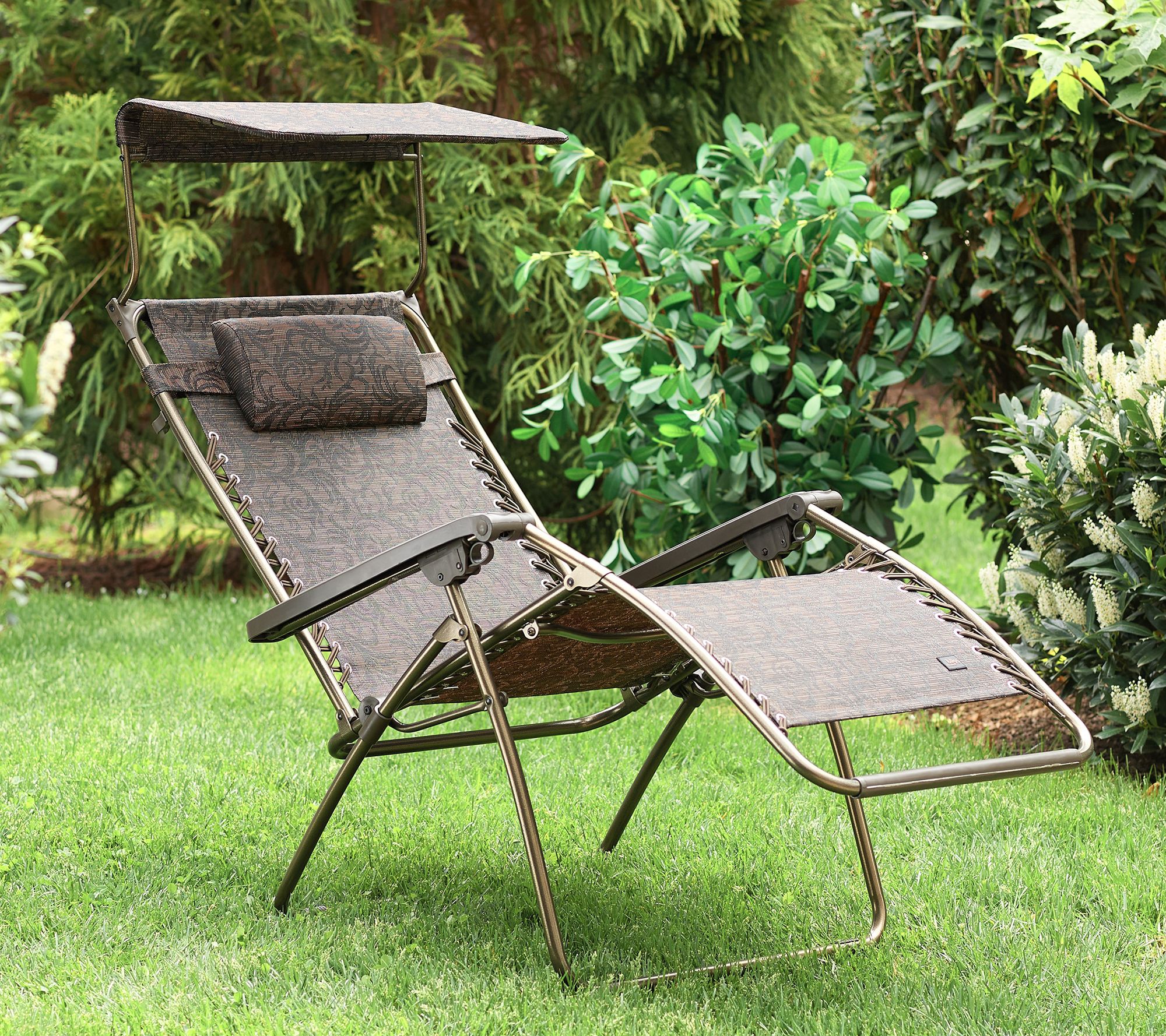 Bliss Hammocks Zero Gravity Chair with Covered Bungee Canopy and Side Tray Blue Floral