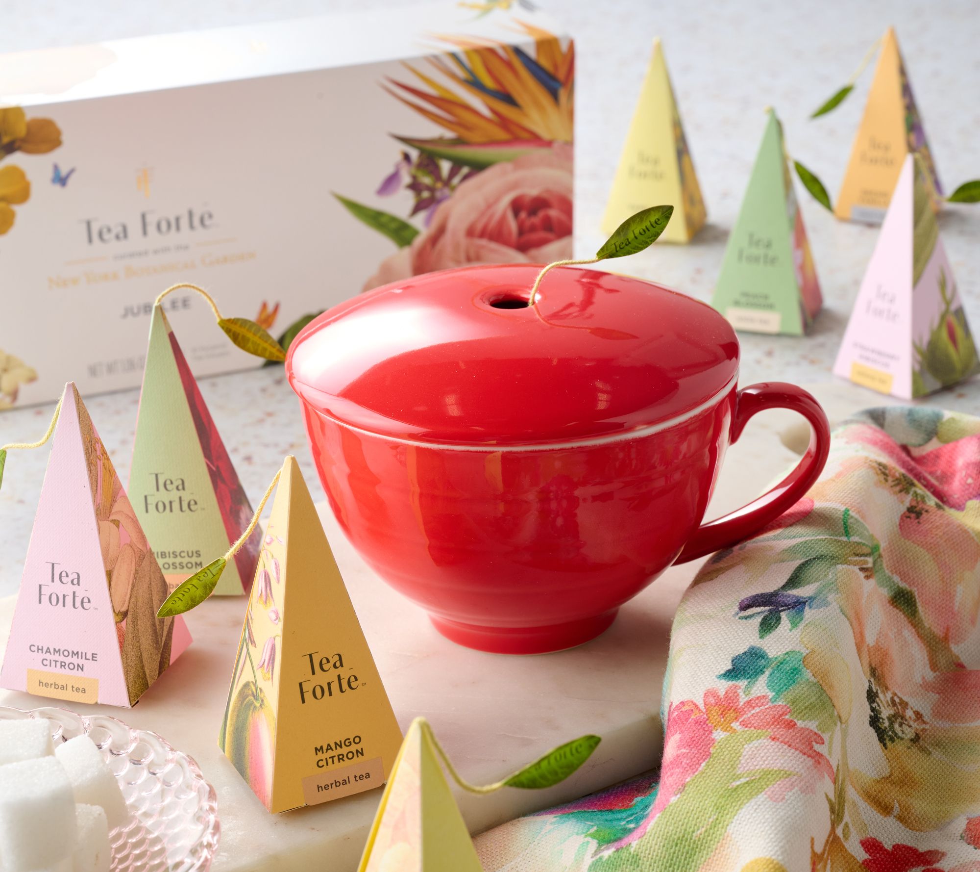 Tea Forte 10-ct Jubilee Pyramid Tea Infusers w/ Cafe Tea Cup