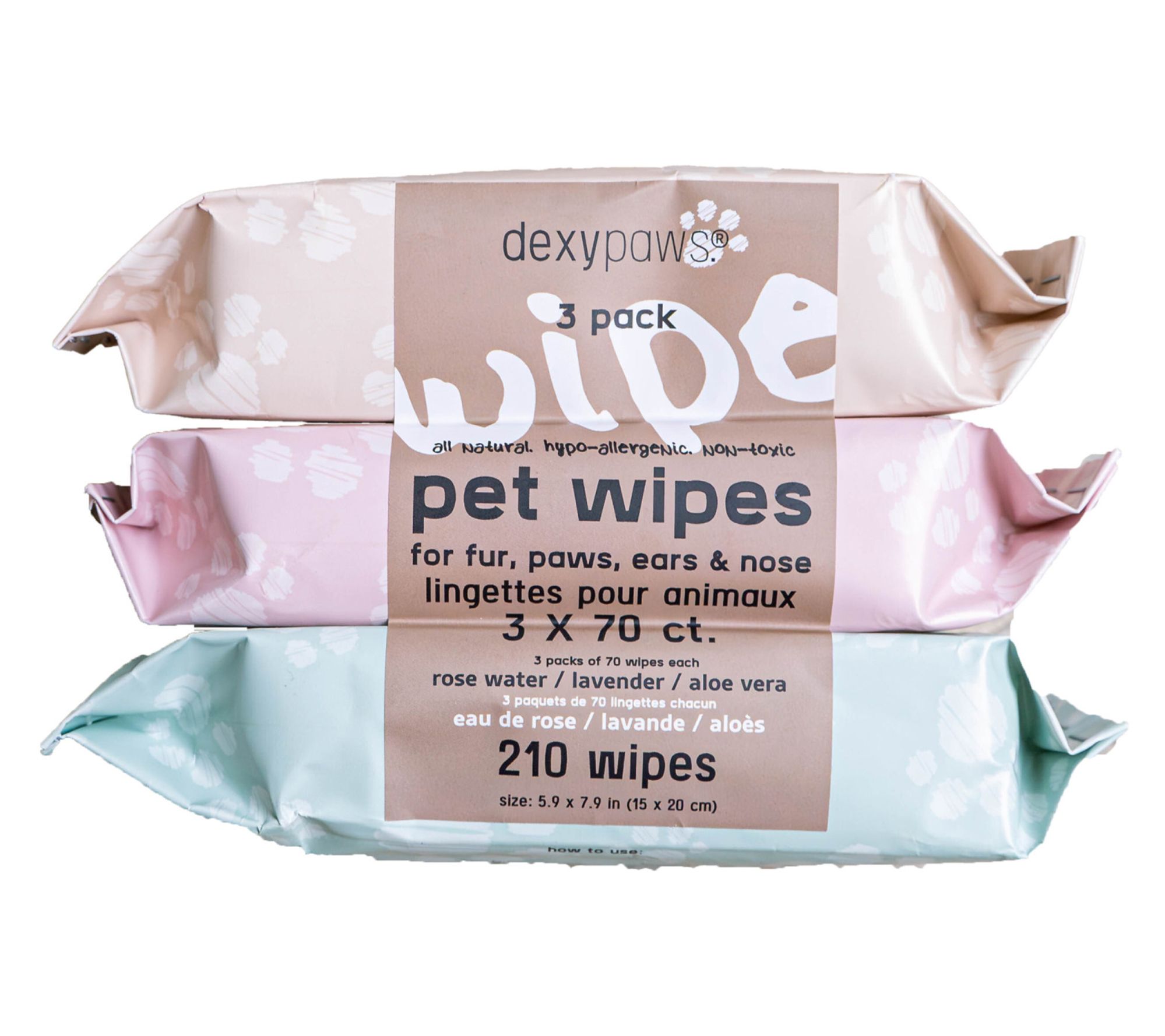 Dexypaws Pet Cleansing Wipes 3 Packs Aloe-Lavender-Rose Water