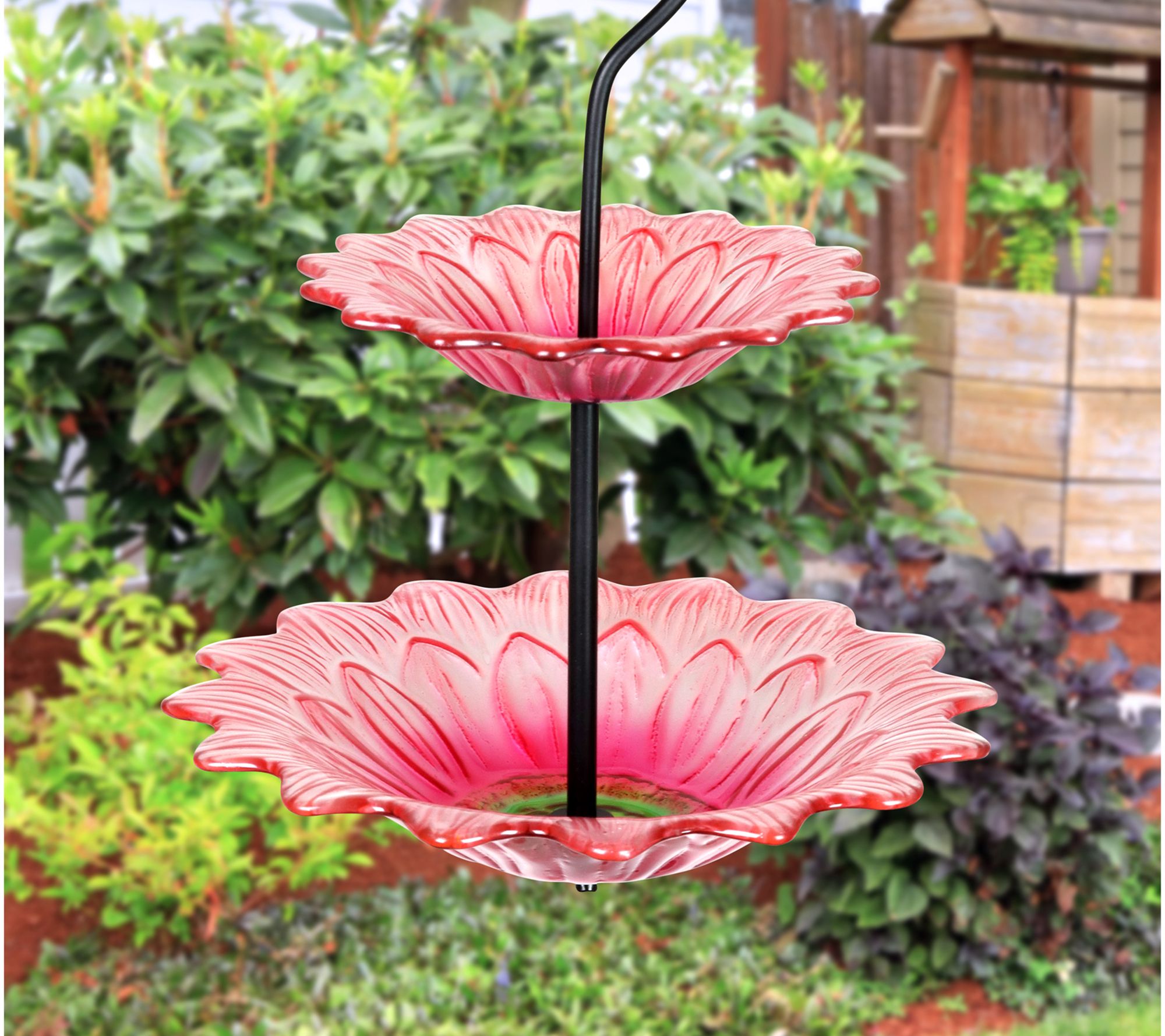 Exhart Double Pink Daisy Hanging Bird Feeder