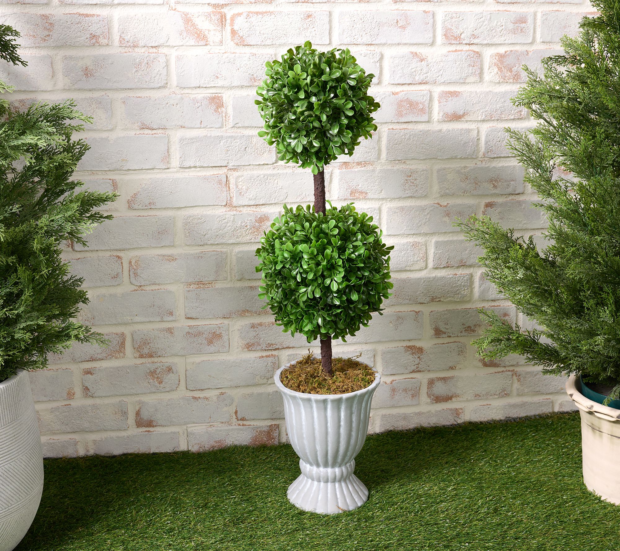 "As Is" Garden Reflections 32" 2-tier Faux Boxwood Topiary in Urn