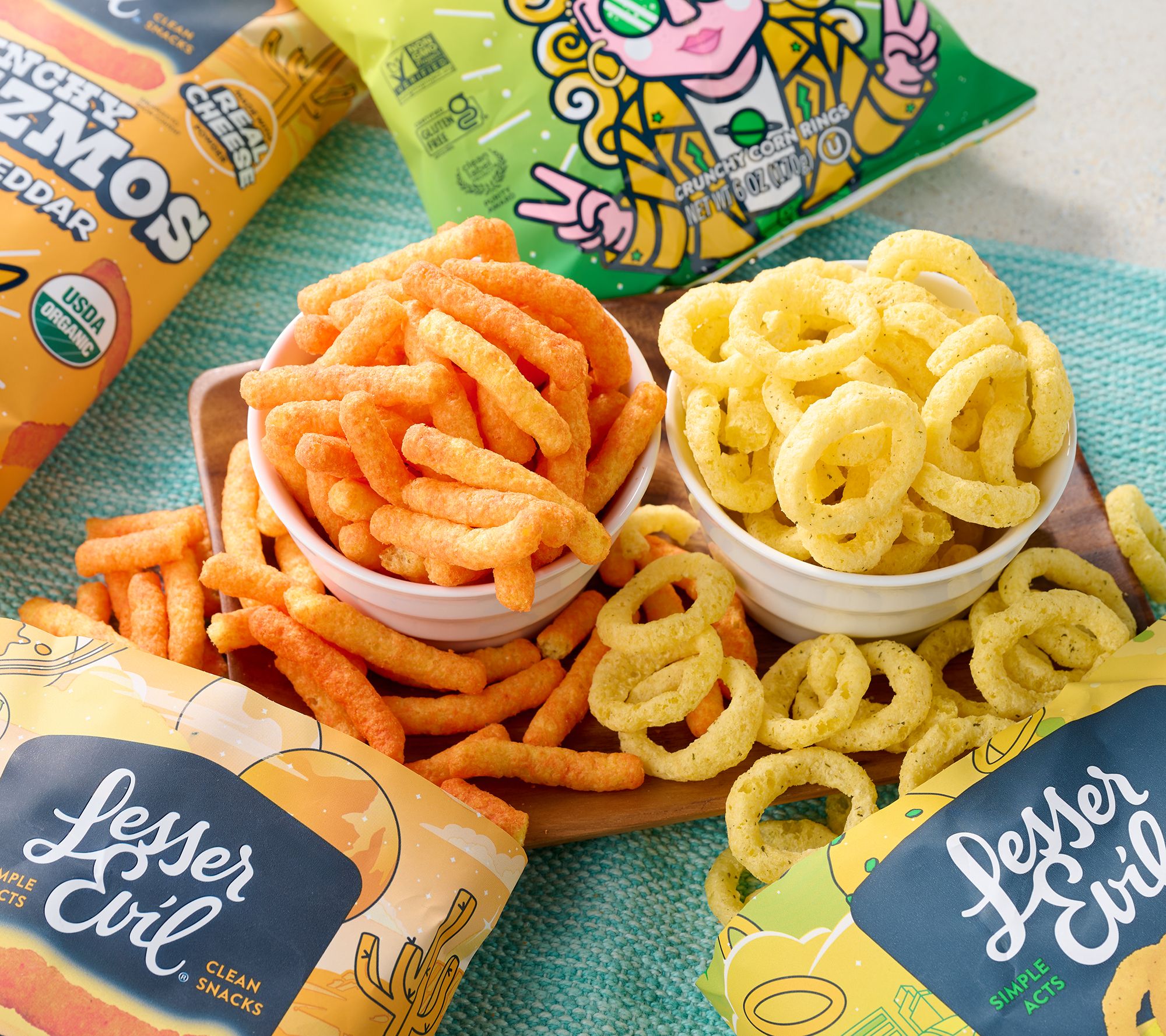 Lesser Evil (4) 7-oz Bags Moonions & Cheezmos Snack Pack