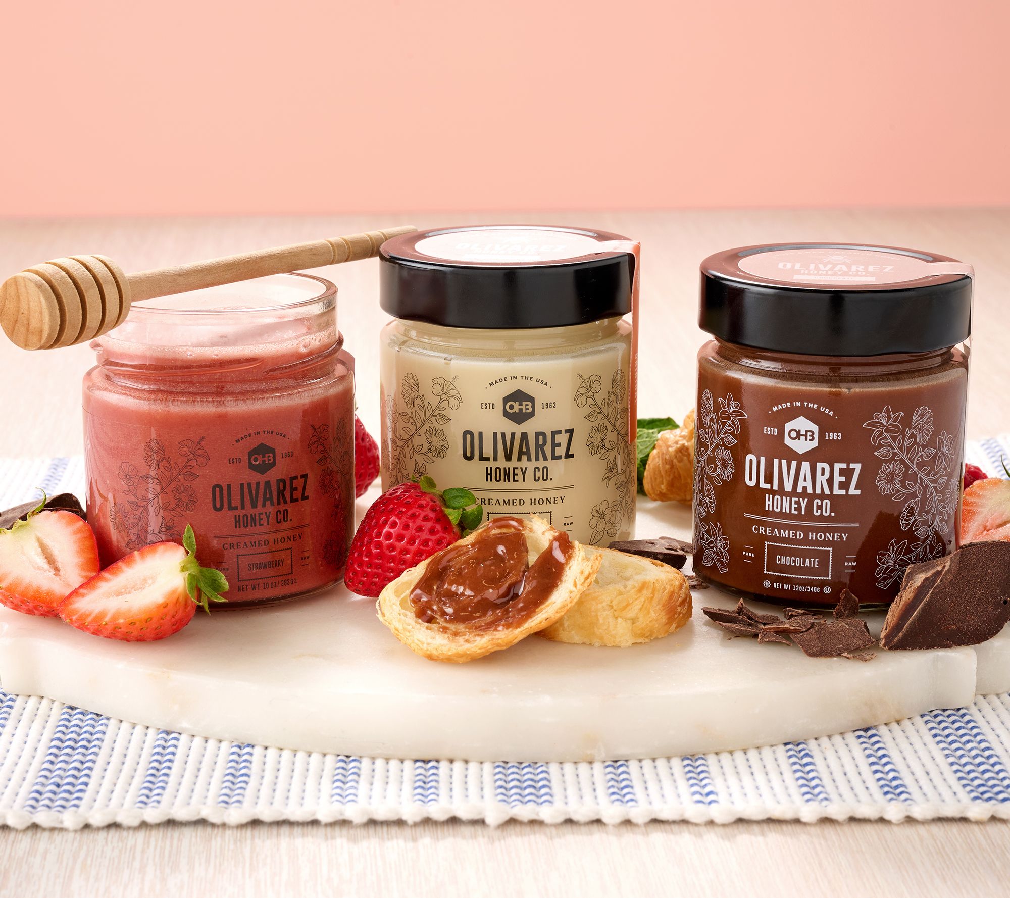 Olivarez Honey (3) Jars Raw & Creamed Honey Summer Variety