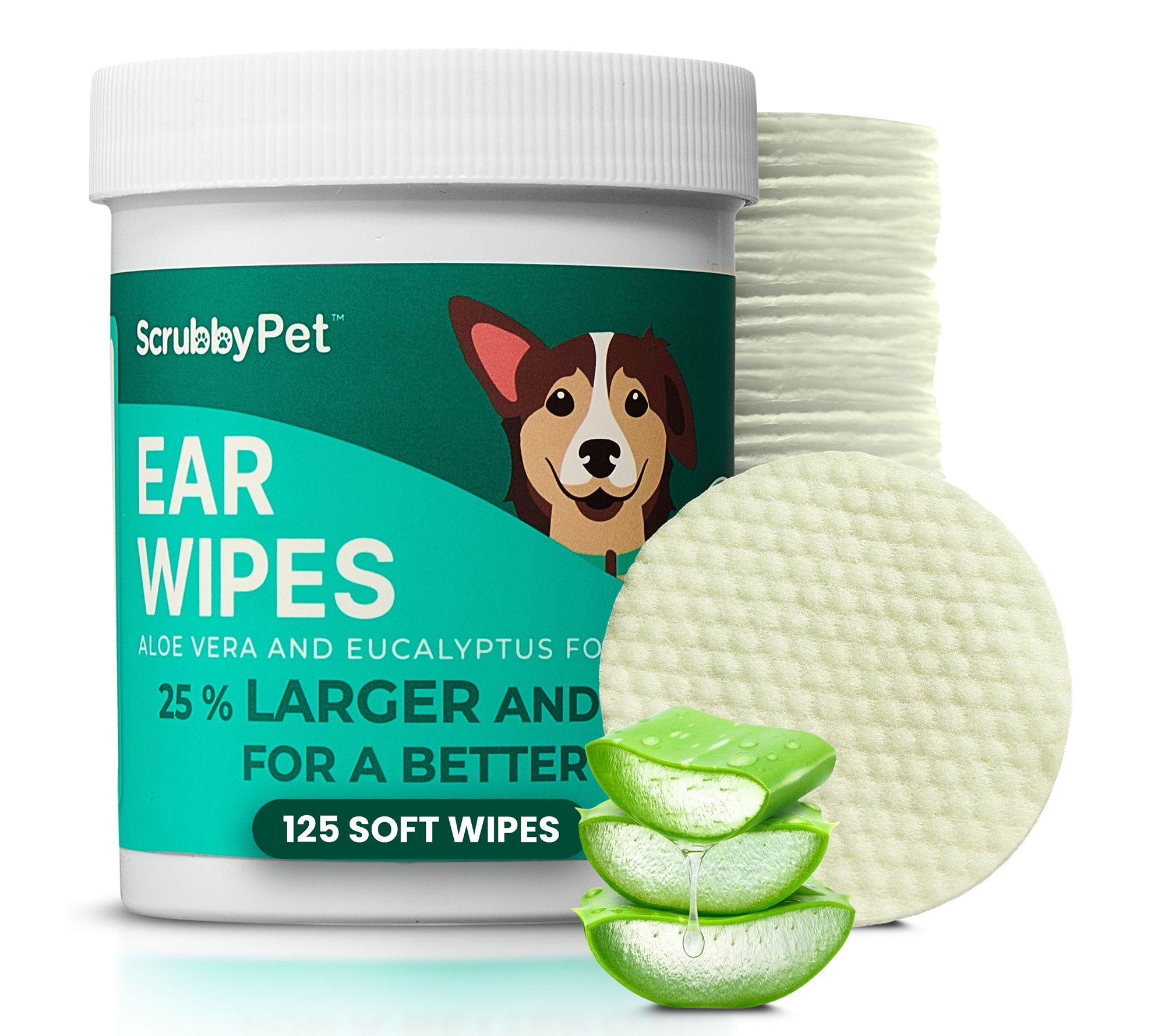 Scrubby Pets 125 Count Aloe Vera/Eucalyptus EarWipes for Dogs