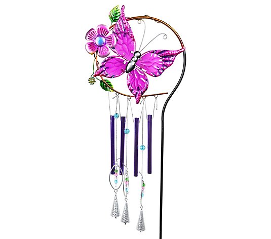 Exhart Pink Butterfly Wind Chime Stake