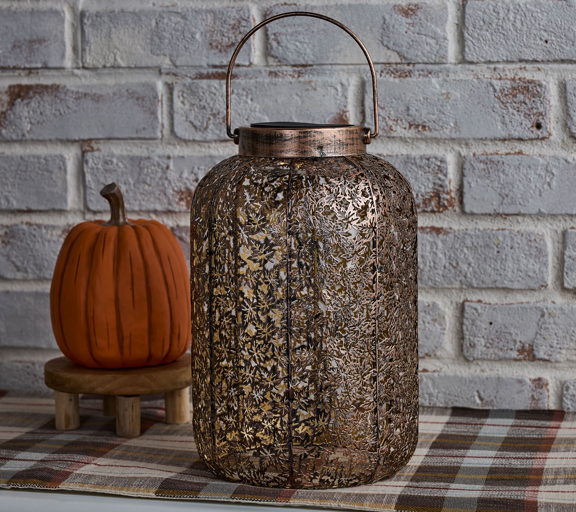 Girl Next Door 12" Tall Illuminated Fall Harvest Leaves Lantern