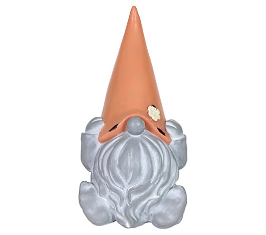 Exhart Solar Peach Hat Grey Gnome Statuary