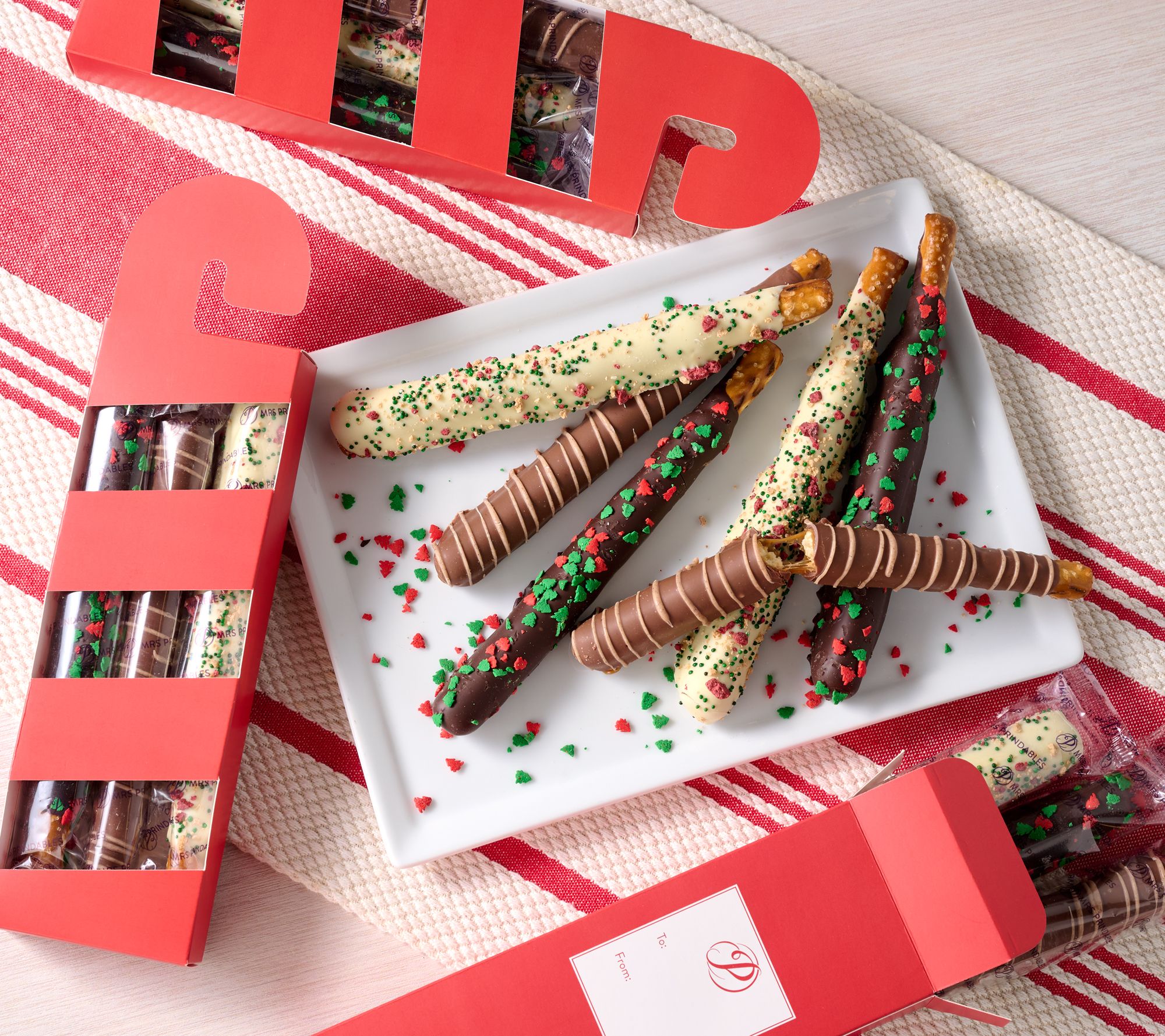 Mrs. Prindables 15pc Chocolate Pretzels with Holiday Gift Boxes