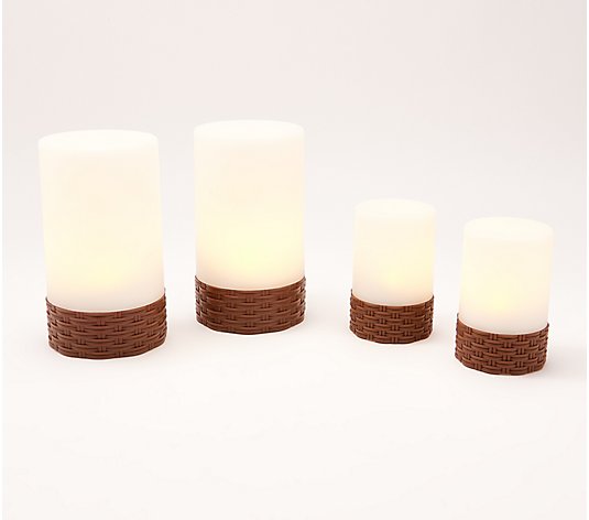 SafeHavenz Set of 4 White Light LED Solar Candles w/ Rattan Bases