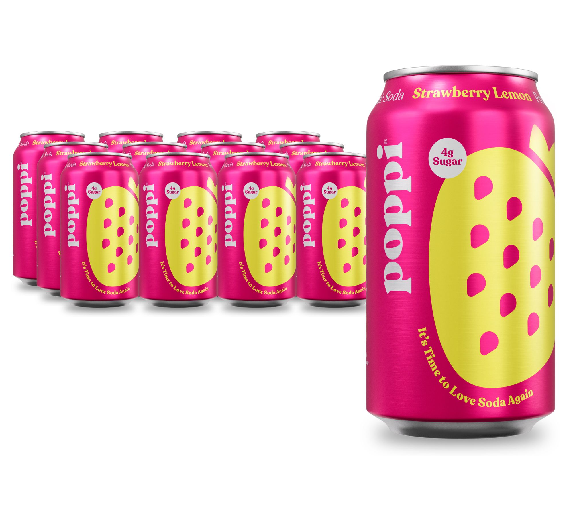 Poppi (12) 12oz Cans Prebiotic Soda - Strawberry Lemon