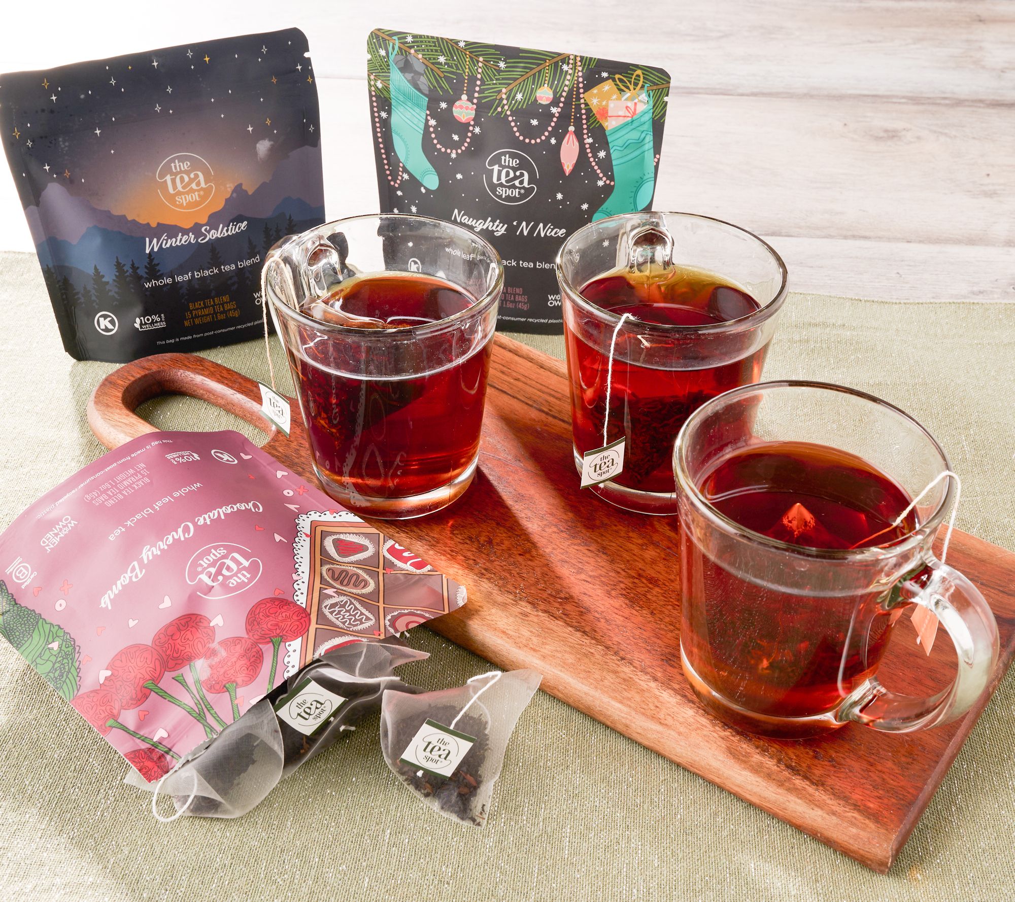 The Tea Spot 45 Whole Leaf Pyramid Tea Sachets Holiday Trio