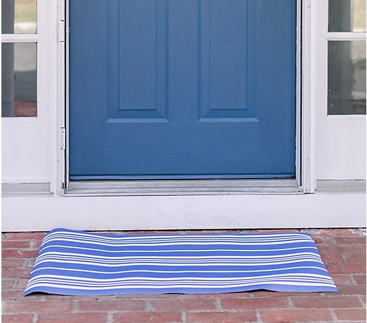 25" x 40" Blue Nautical Stripe Outdoor Safe Layering Mat by Lauren McBride