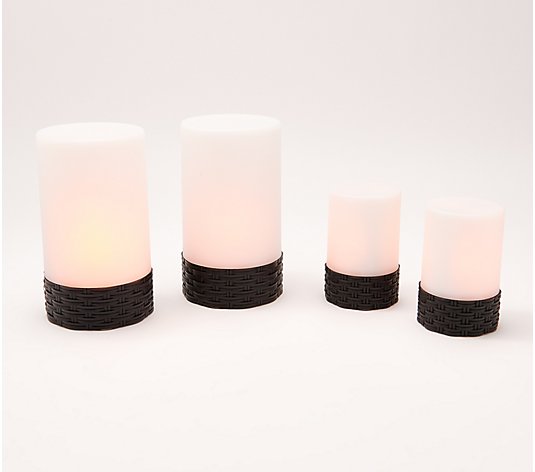 SafeHavenz Set of 4 Yellow Flickering LED Solar Candles w/ Rattan Bases