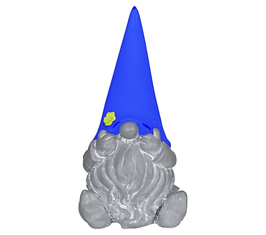 Exhart Solar Blue Hat Grey Gnome Statuary